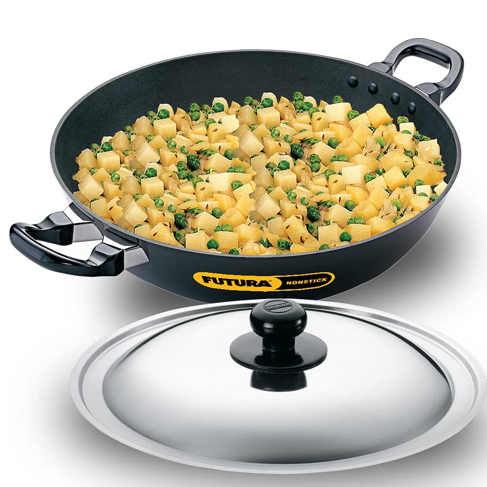 Hawkins Futura Nonstick Deep-Fry Pan (Kadhai, Round Bottom) With Stainless Steel Lid, Capacity 4 Litre, Diameter 30 Cm, Thicknes