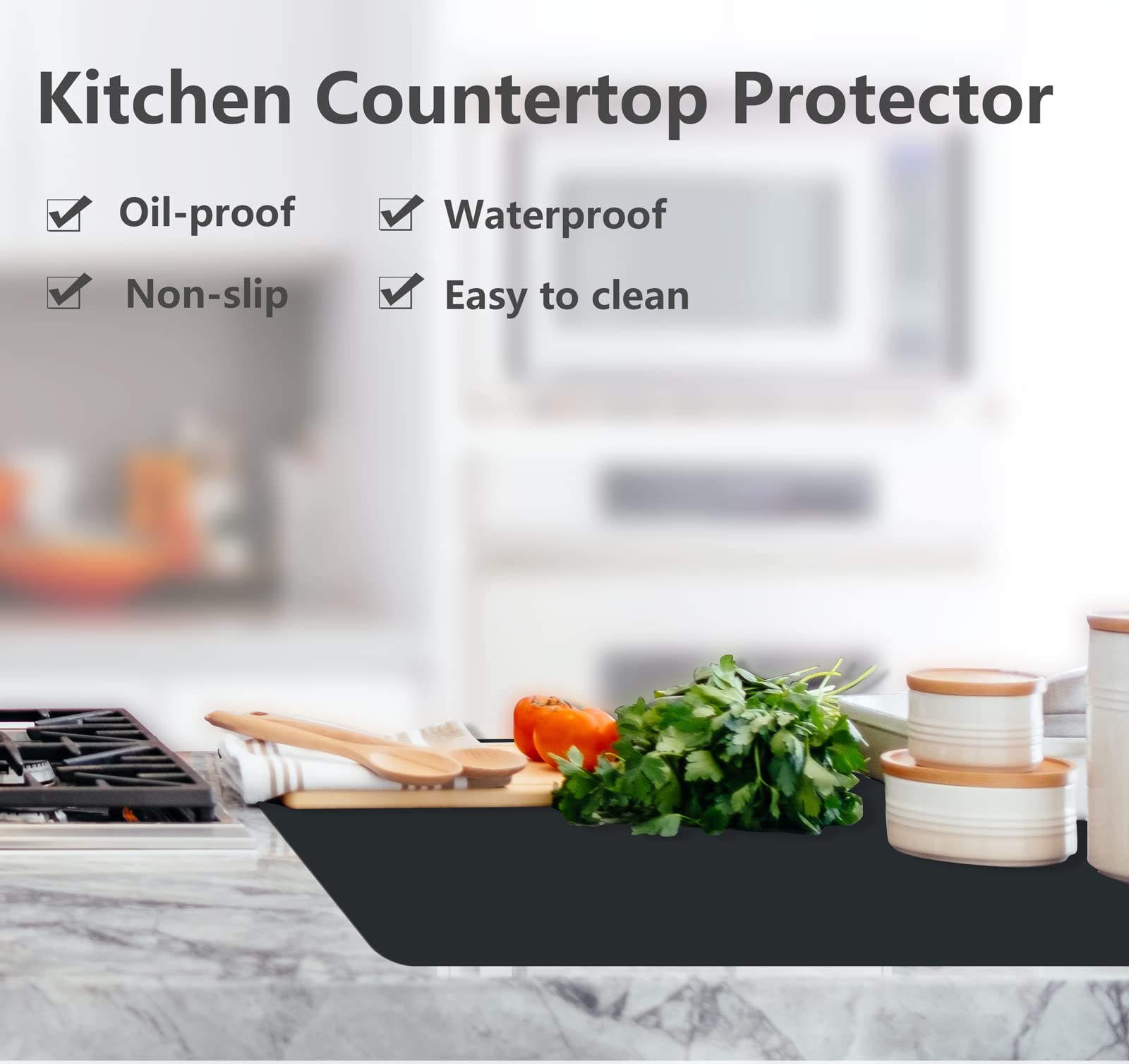 Silicone Counter Mats Set Of 2, Heat Resistant, Kitchen Countertop Protector, Non Slip, Black
