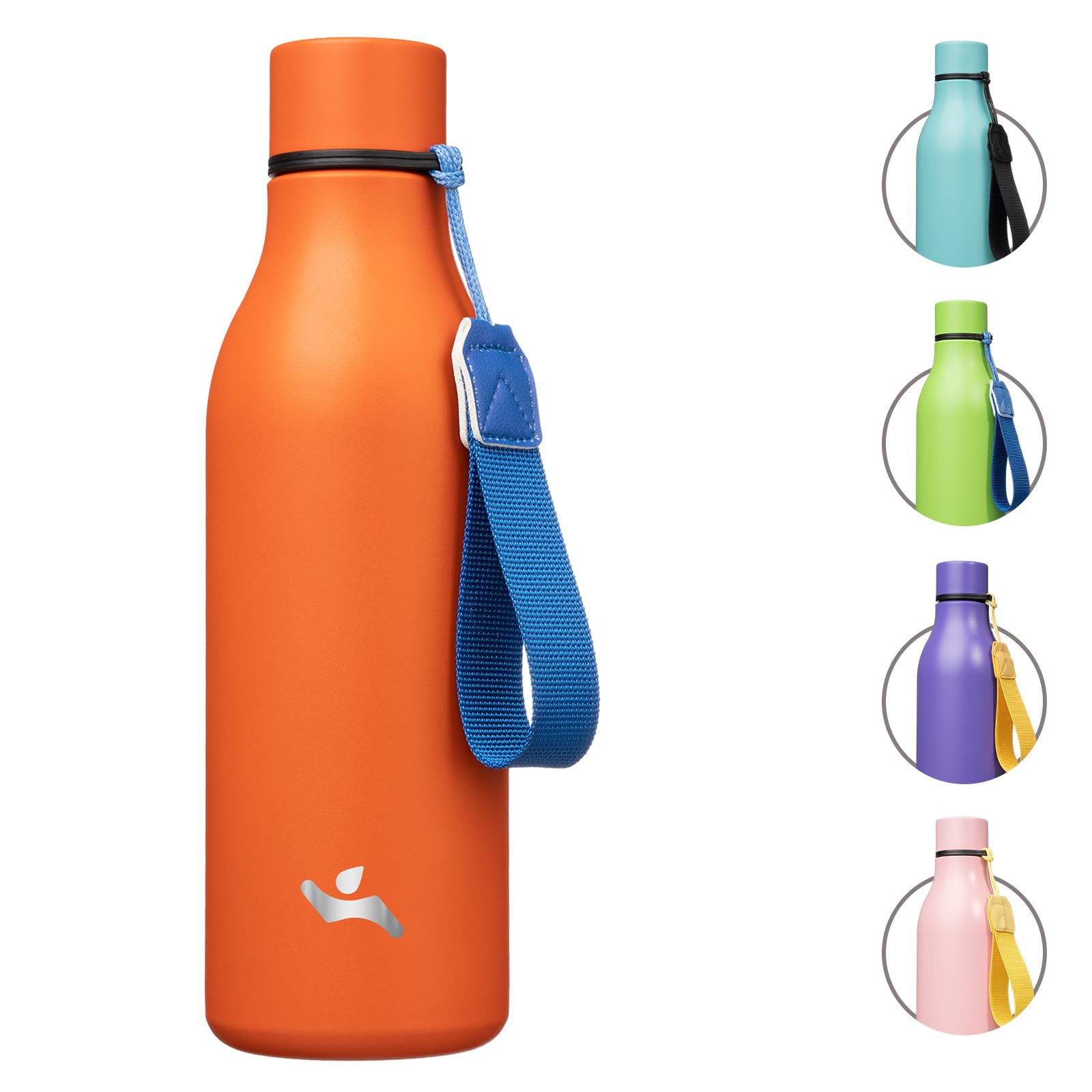 Konokyo Insulated Water Bottle with Strap,18 oz Double Wall Stainless Steel Vacuum Bottles Metal Water Flask,Orange