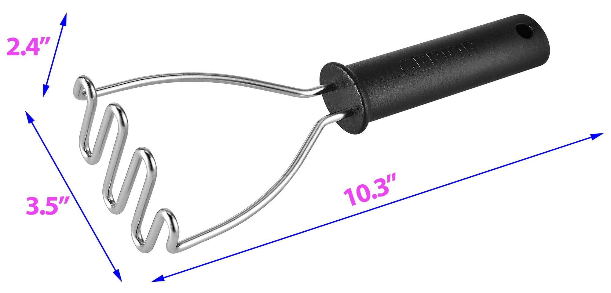 Potato Masher - Stainless Steel Wire Kitchen Tool For Mashing Vegetable, Food, Bean, Avocado - Dishwasher Safe - Small