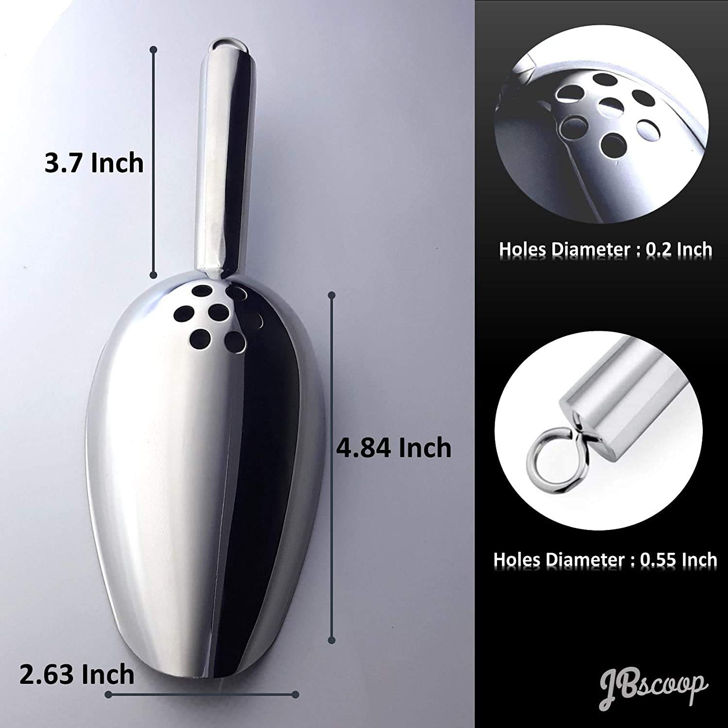 Jbscoop Ice Scoop With Holes. Stainless Steel Ice Scoop With Drain Holes To Reduce Unwanted Dilution. Heavy Duty And Dishwasher