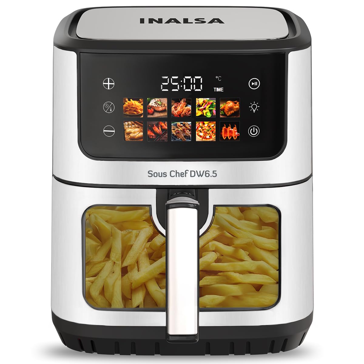 Inalsa Air Fryer For Home 6.5L Capacity-1600 W With Led Touch Display & 10 Preset Control|Quick Heat Circulation Variable Temp. 