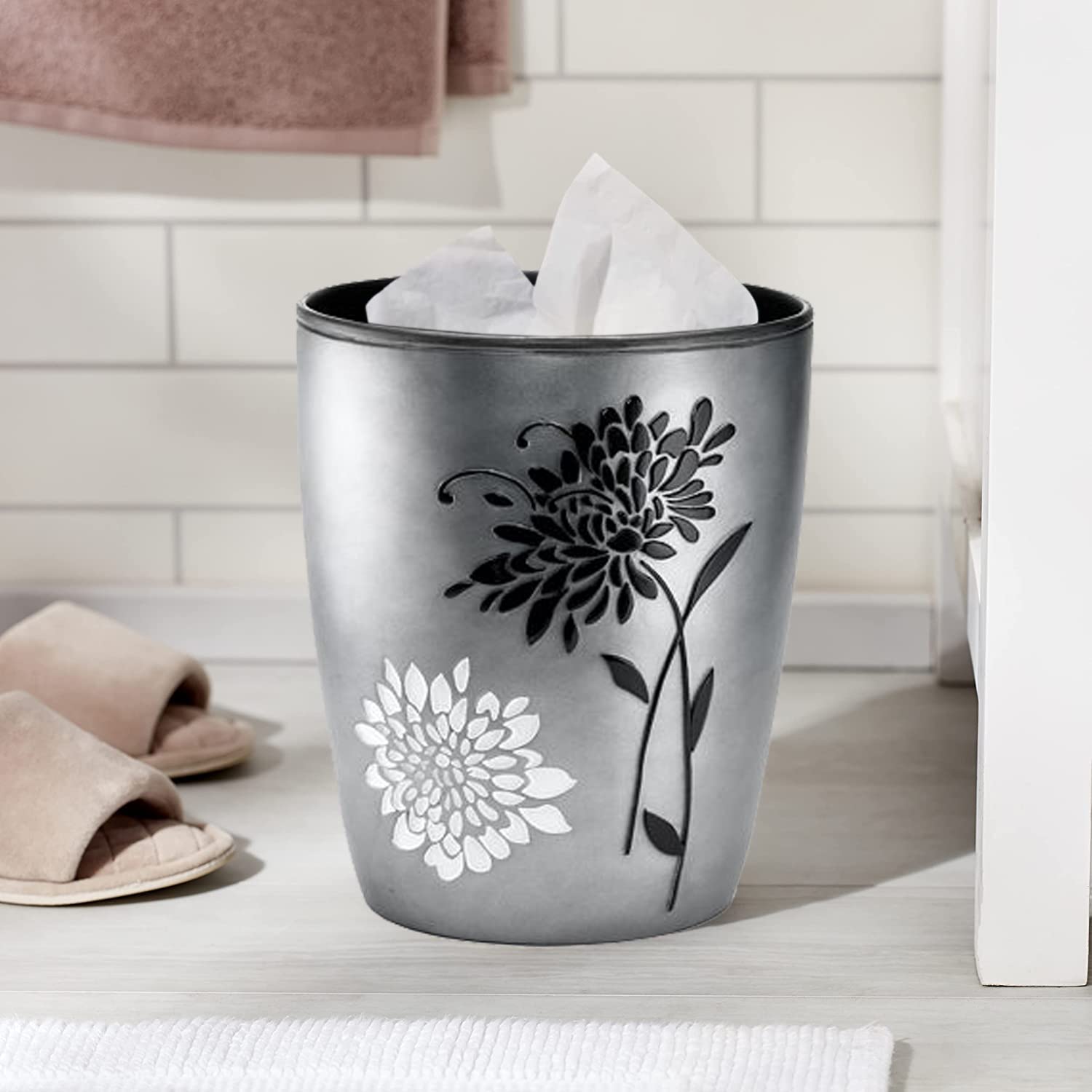 Popular Bath Erica Collection Grey Resin Trash Can, 9'' X 6'' X 9.5''
