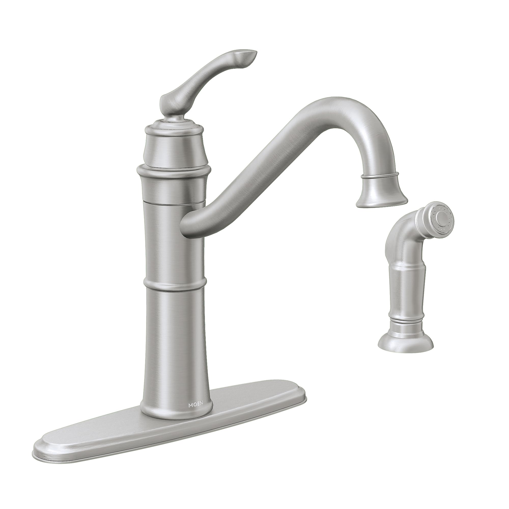 Moen Wetherly Spot Resist Stainless High-Arc Kitchen Faucet with Side Spray, 87999SRS
