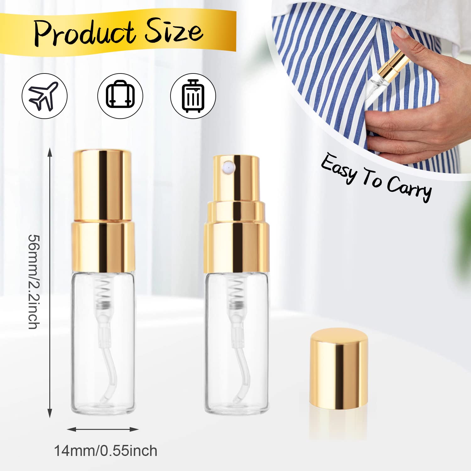 Cositina 30 Pack 3Ml Fine Mist Atomizer Glass Bottle Mini Clear Spray Vials Empty Refillable Perfume Bottles With Gold Lids For