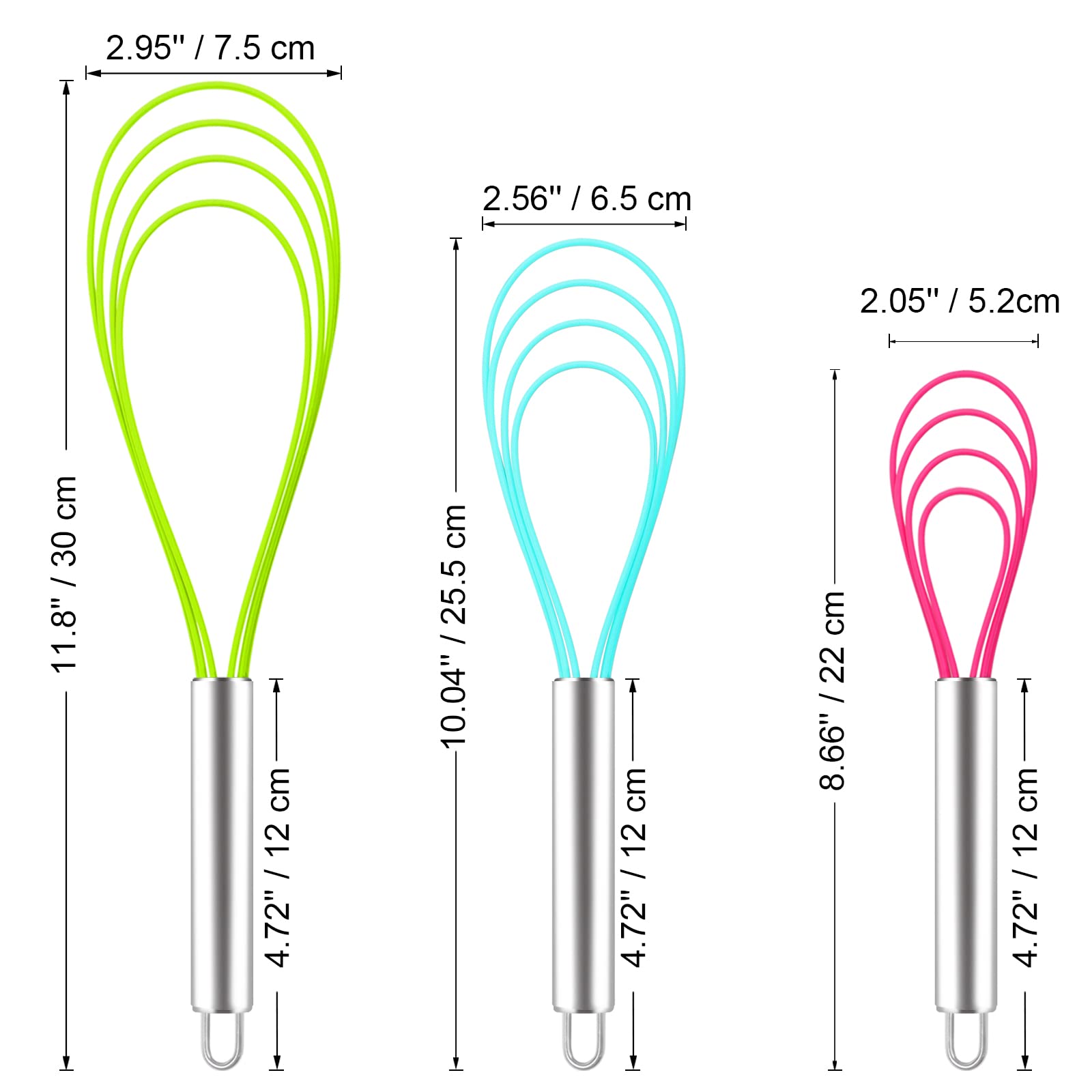 Webake Flat Whisk Set Of 3, Silicone Whisk Heat Resistant Kitchen Whisks For Non-Stick Cookware, Egg Beater Perfect For Blending