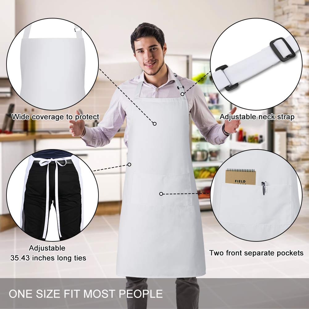 Jubatus 2 Pack Bib Aprons With 2 Pockets Cooking Chef Kitchen Apron For Women Men, White