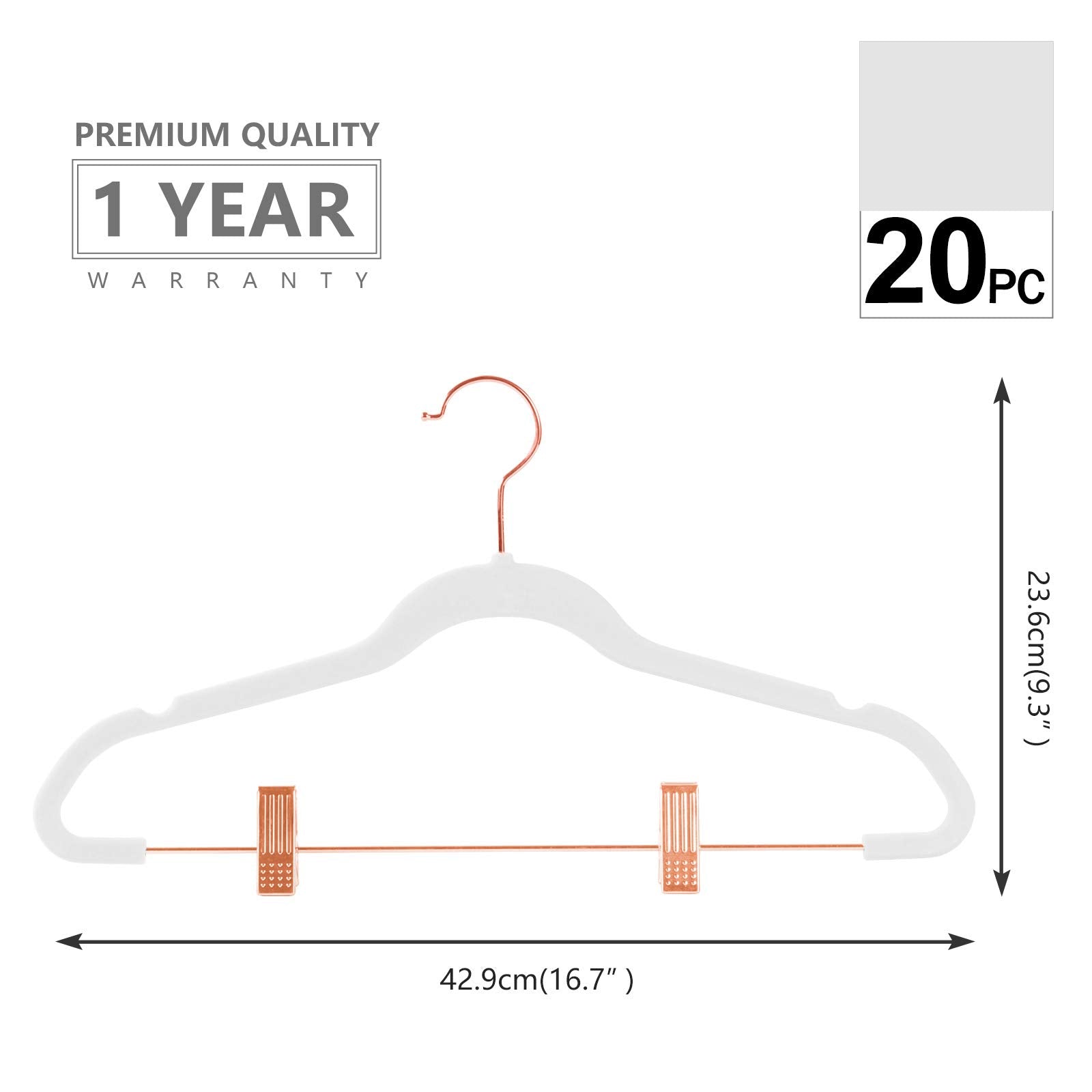 Mizgi Premium Velvet Pants Hangers With Clips (Pack Of 20) Slim Skirt Hangers- Non Slip Felt Outfit Dress Hangers White - Copper