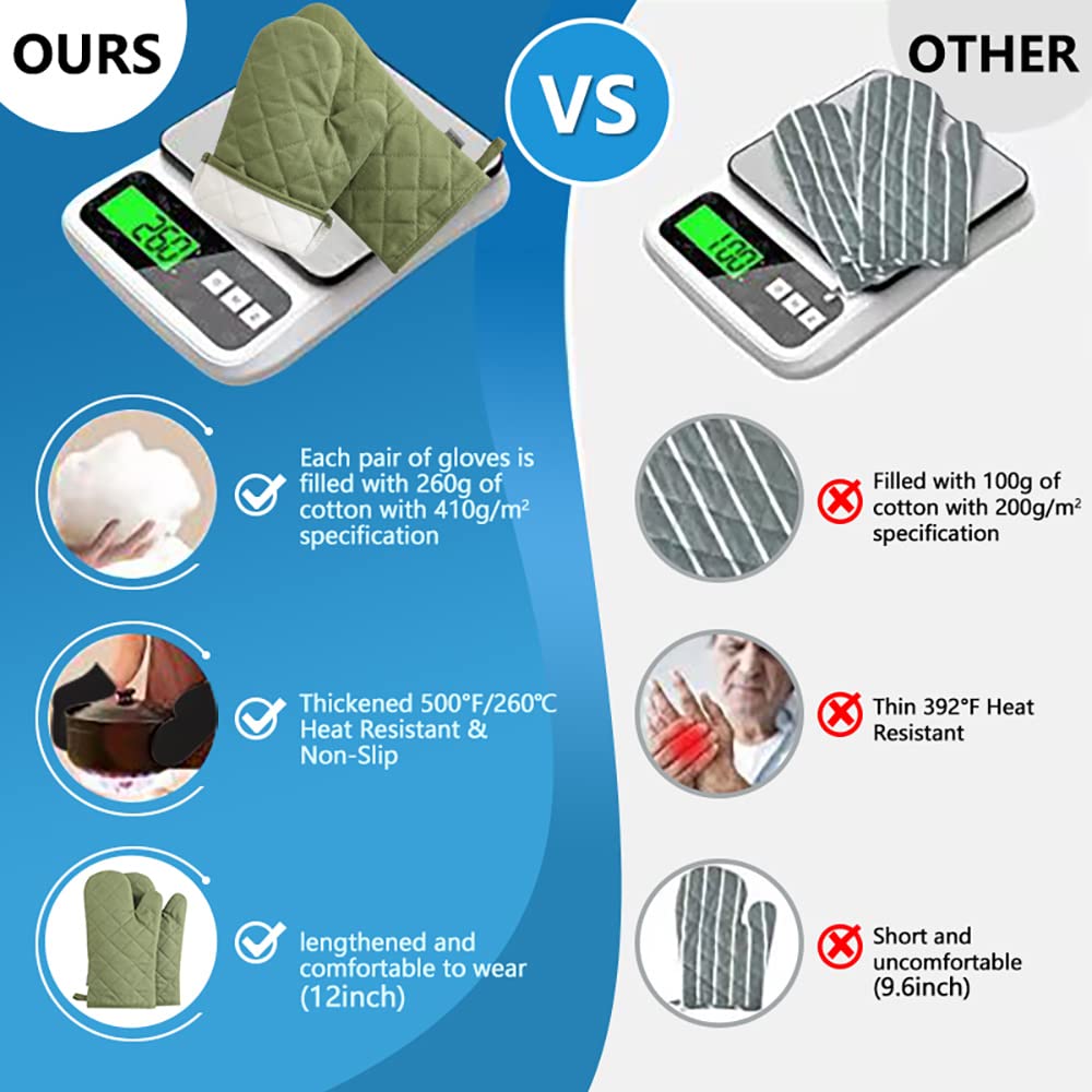 Oven Mitts And Pot Holders 4 Pcs Set,High Heat Resistant 500 Degree Extra Thicken Long Kitchen Cotton Oven Glove For Cooking (12