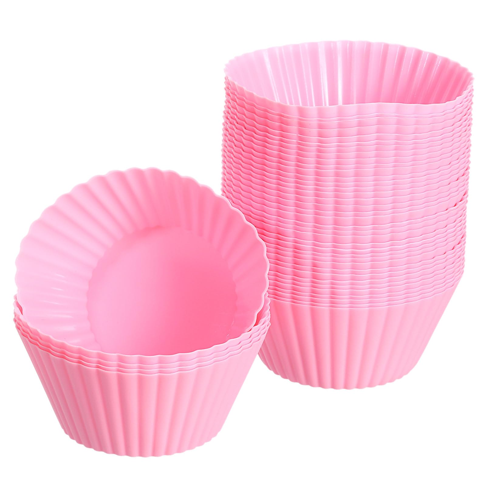 uxcell 42Pcs Silicone Cupcake Liners, NonStick Baking Cups, for Cooking Eggs, Baking Muffins and Make a Cake(Pink)