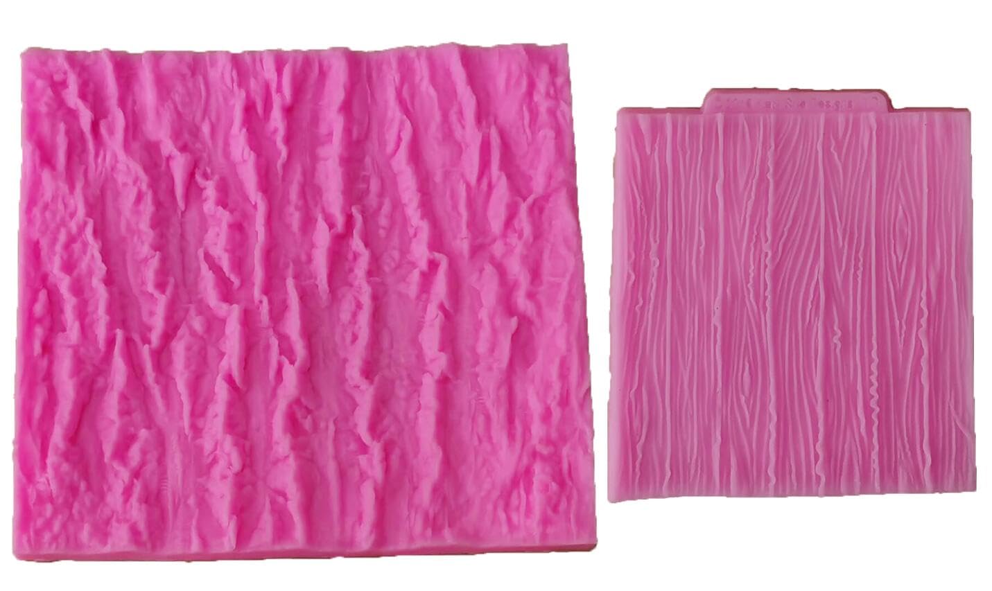 2Pcs Tree Bark Mold Wood Grain Silicone Mold Tree Texture Fondant Impression Lace Mat Barn Mold Tree Stamp Impression Mat For Ca