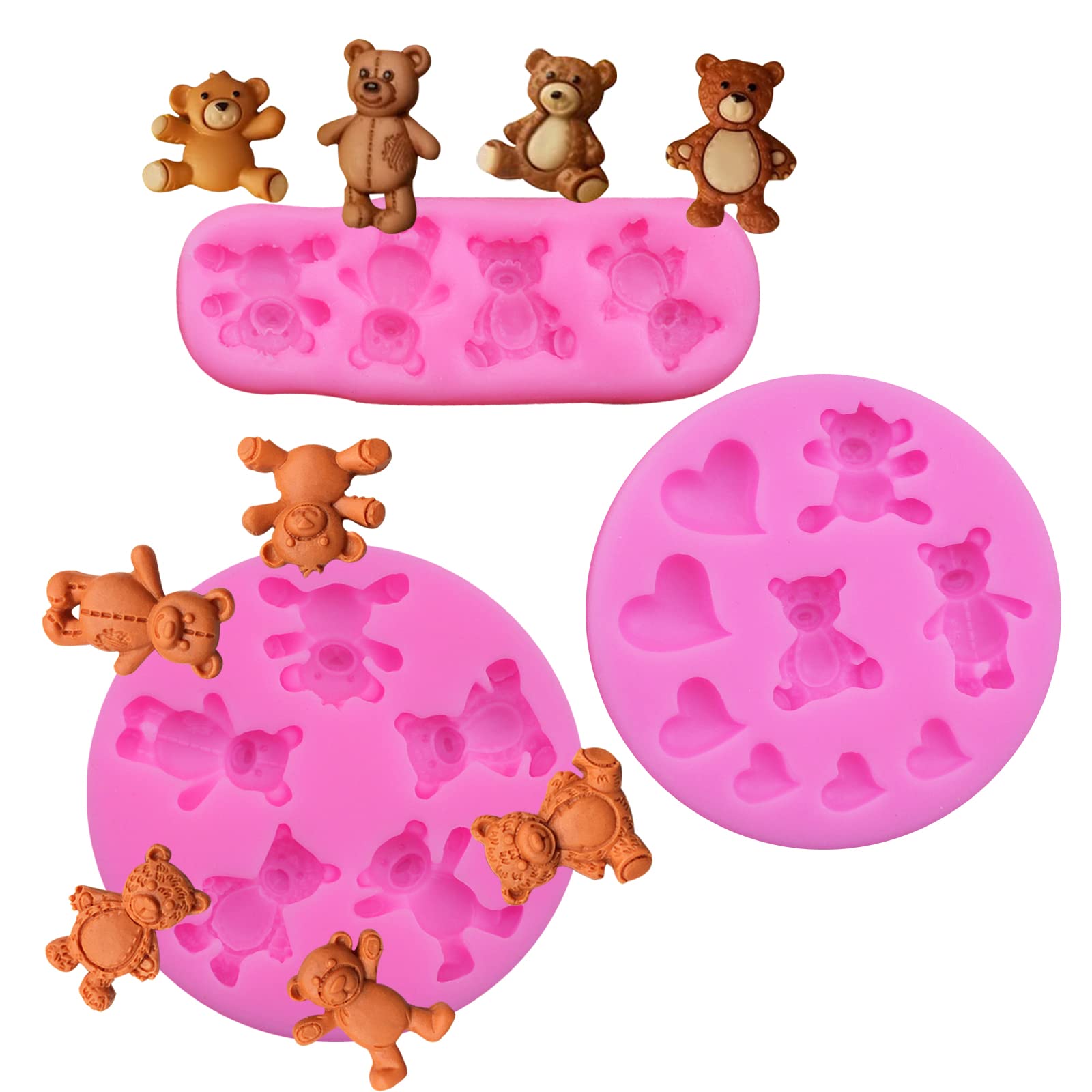 3 Pieces Bear Silicone Mold Valentines Day Fondant Mold Cute Bear Chocolate Fondant Mold For Chocolate Candy Gum Paste Crafting