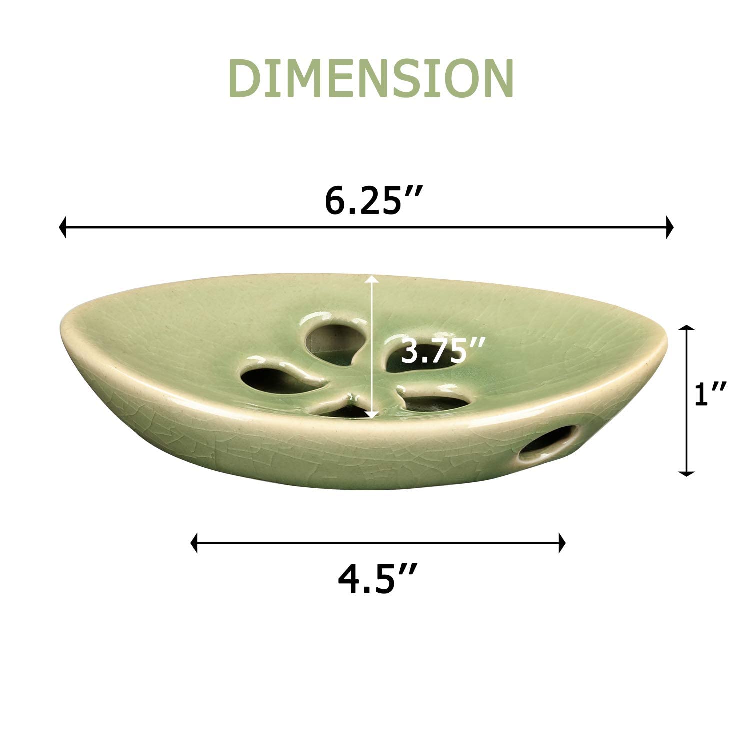 Lungmongkol Shop Ceramic Soap Dish With Self Draining Tray For Bar Soap, Bathroom, Kitchen (Green No.1)