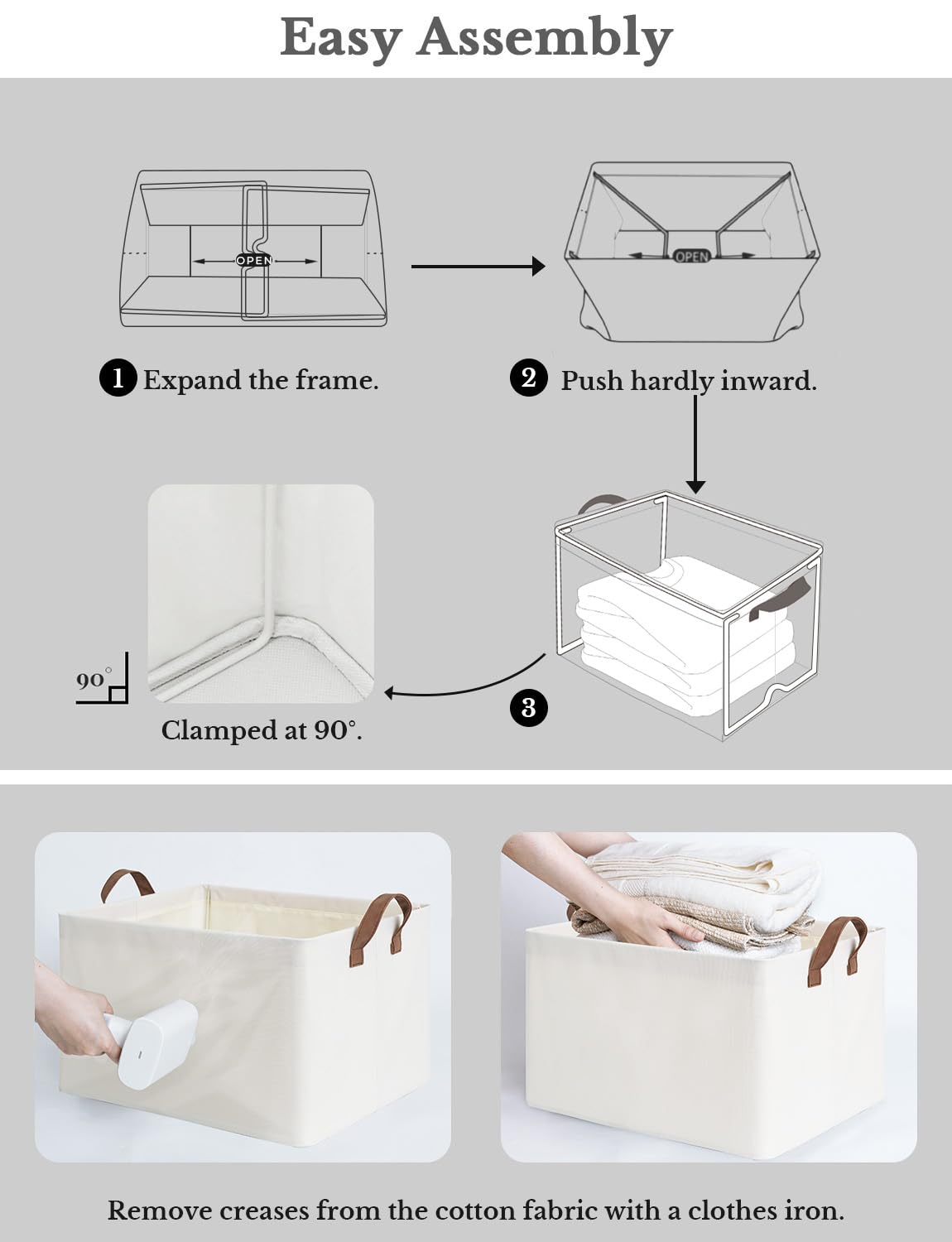 StorageWorks Large Storage Bins  Fabric Storage Bins for Shelves  Storage Baskets with Metal Frame  Closet Baskets and Bins with Handles  Beige  2-Pack