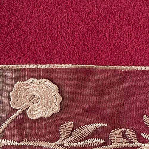 Popular Bath Ombre Rose Design Towel Set 3Pc, Burgundy
