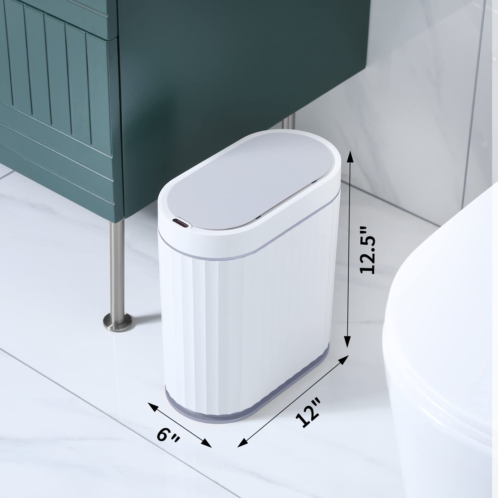 Elpheco Bathroom Motion Sensor Trash Can 2 Gallon Automatic Garbage Can, 9 L Slim Plastic Smart Trash Can With Lid, Commercial I