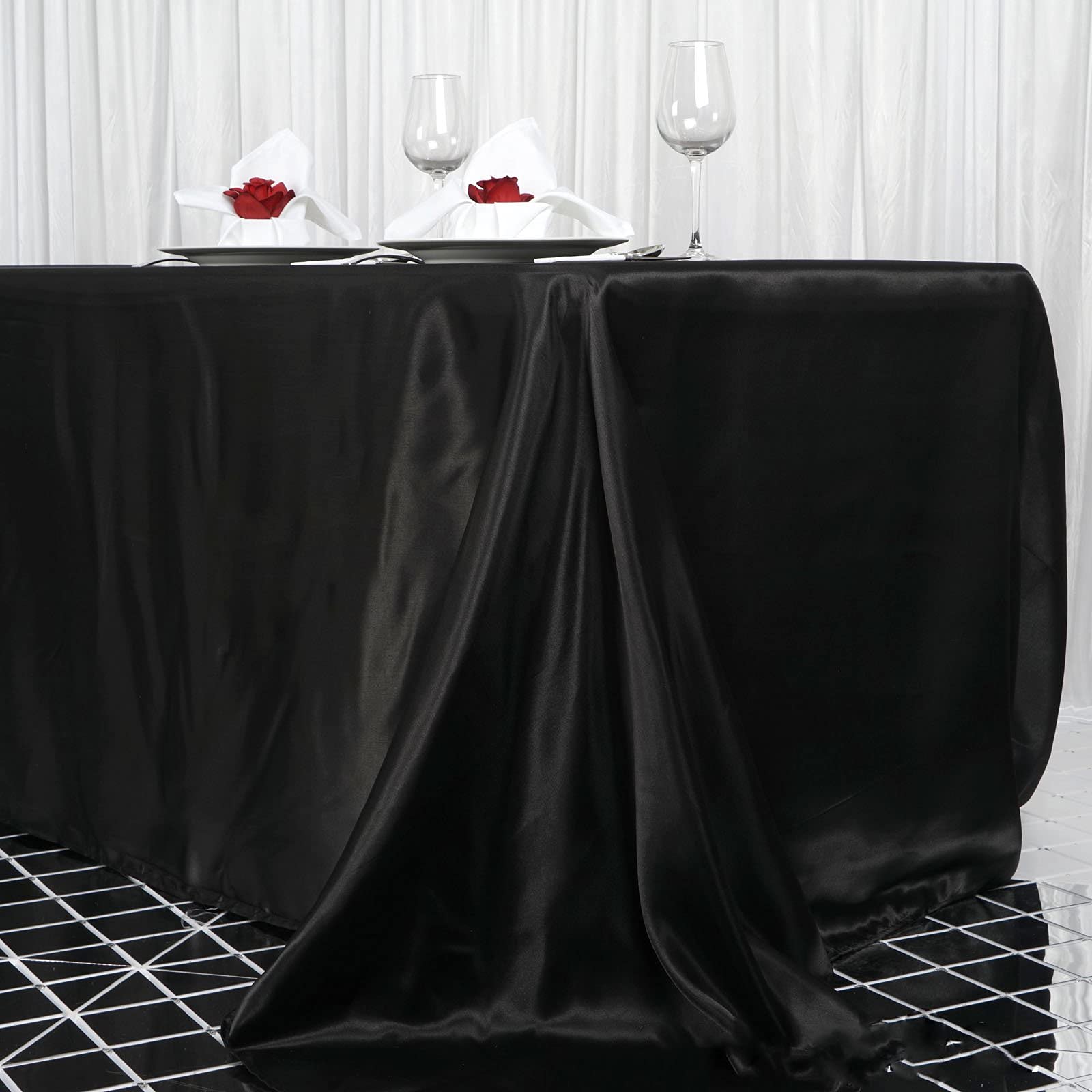 Balsacircle 90X156 Inch Black Satin Rectangle Tablecloth Table Cover Linens For Wedding Table Cloth Party Reception Events Kitch