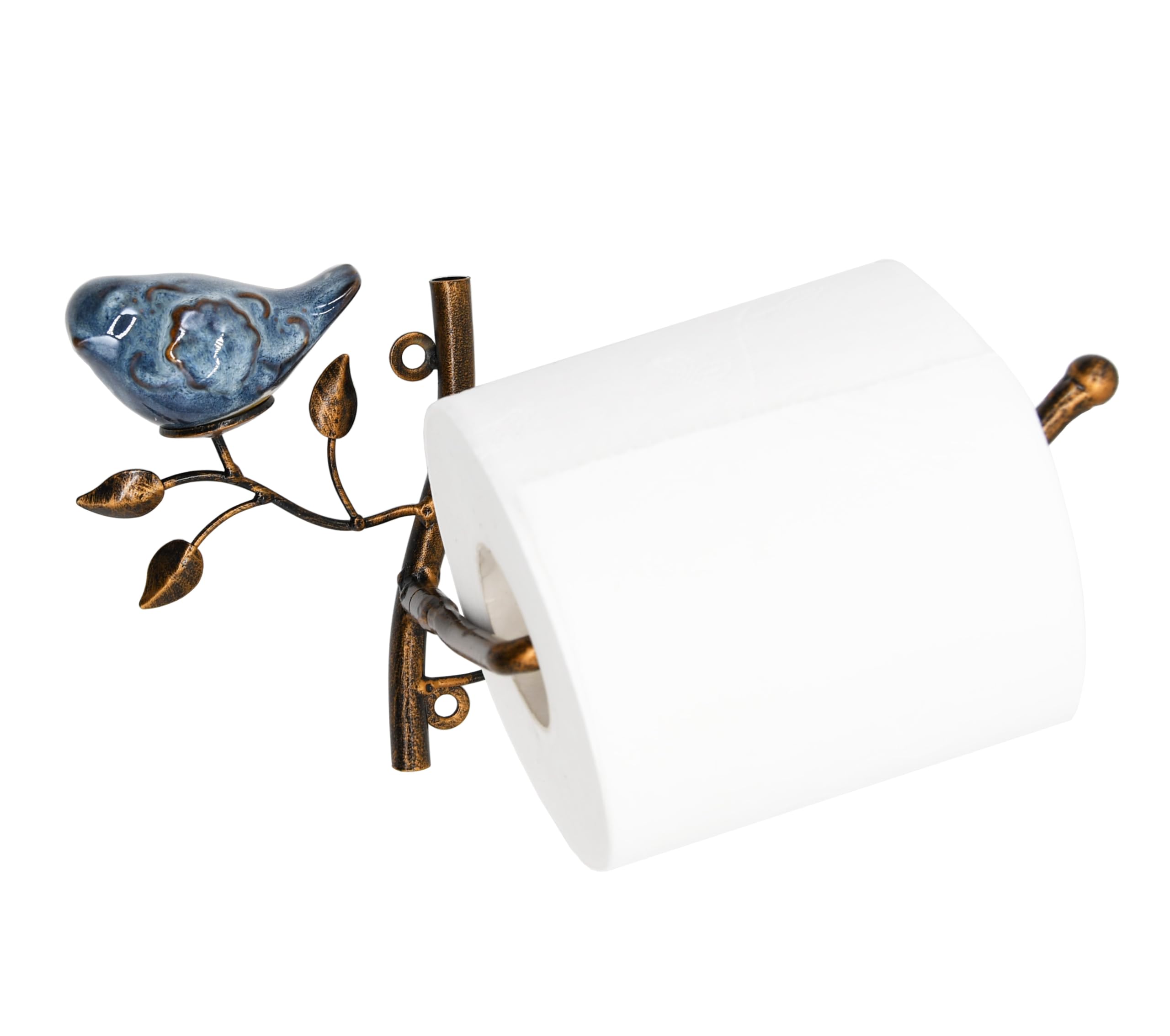 Owlgift Wall Mounted Metal Toilet Tissue Holder W/Ceramic Bird, Roll Organizer For Bathroom - Bronze