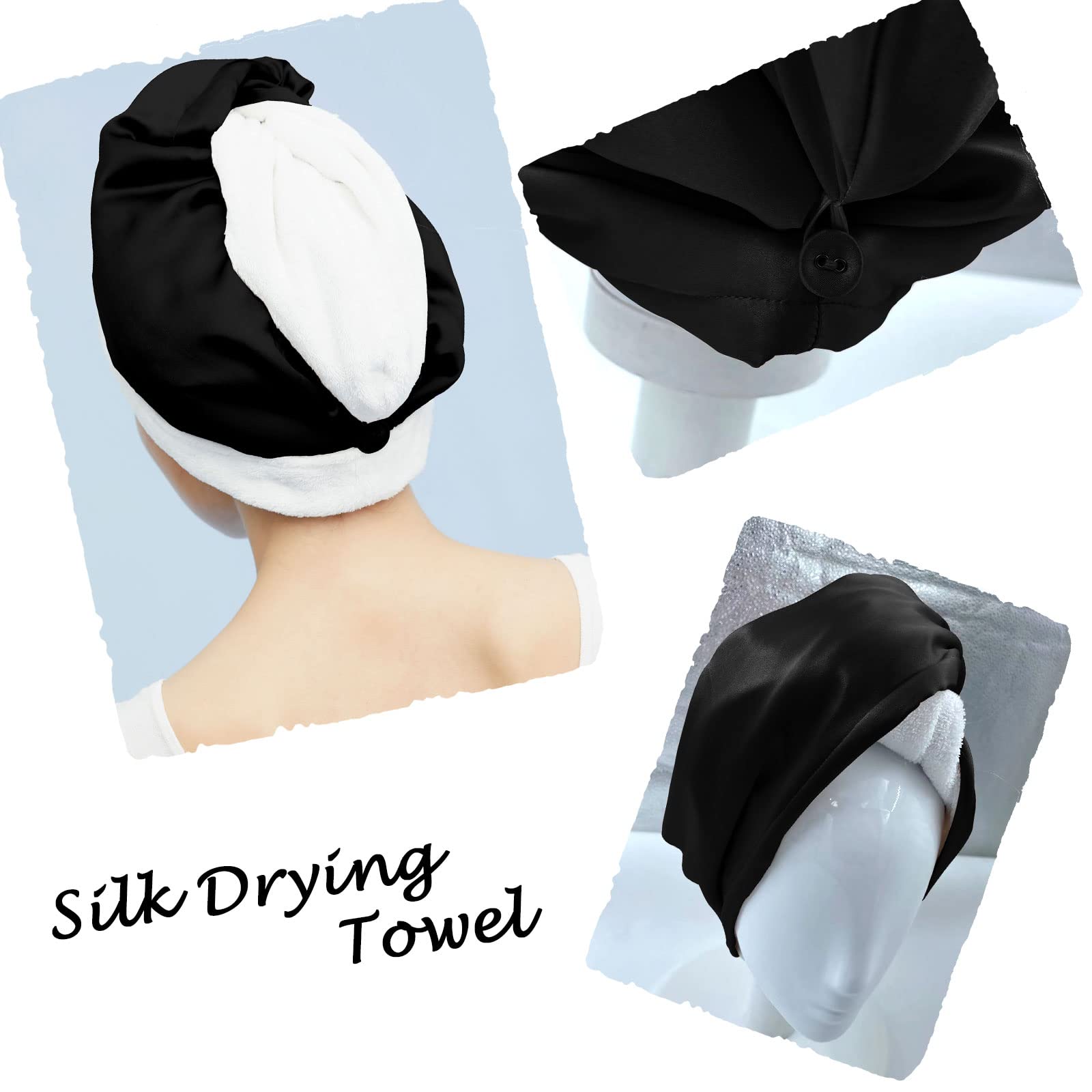 DAISYSILK Drying Hair Twist Head Towels,Silk Hair Towel Wrapped Cotton Inner- Fast Dry Curly/Long Hair Wraps for Women Wet Hair