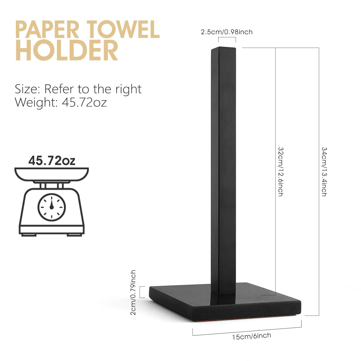 Lutavoy Paper Towel Holders Kitchen Standing Paper Towel Roll Holders With Marble Base Copper Plated(Kz50 Black&Black)