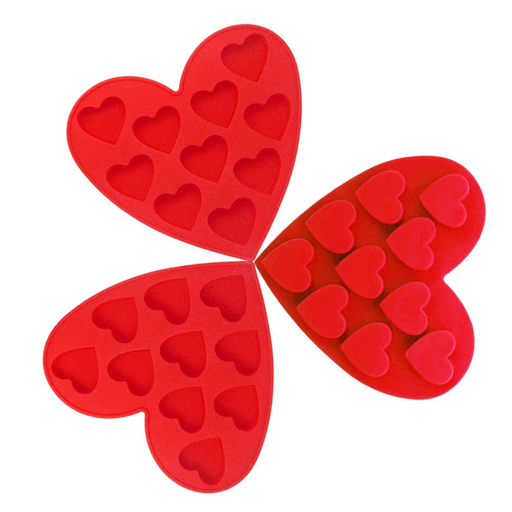 3 Pcs Silicone Chocolate Molds, Cnymany Valentine'S Day Heart Shape Non-Stick Kitchen Baking Pans Ice Cube Trays For Making Cake