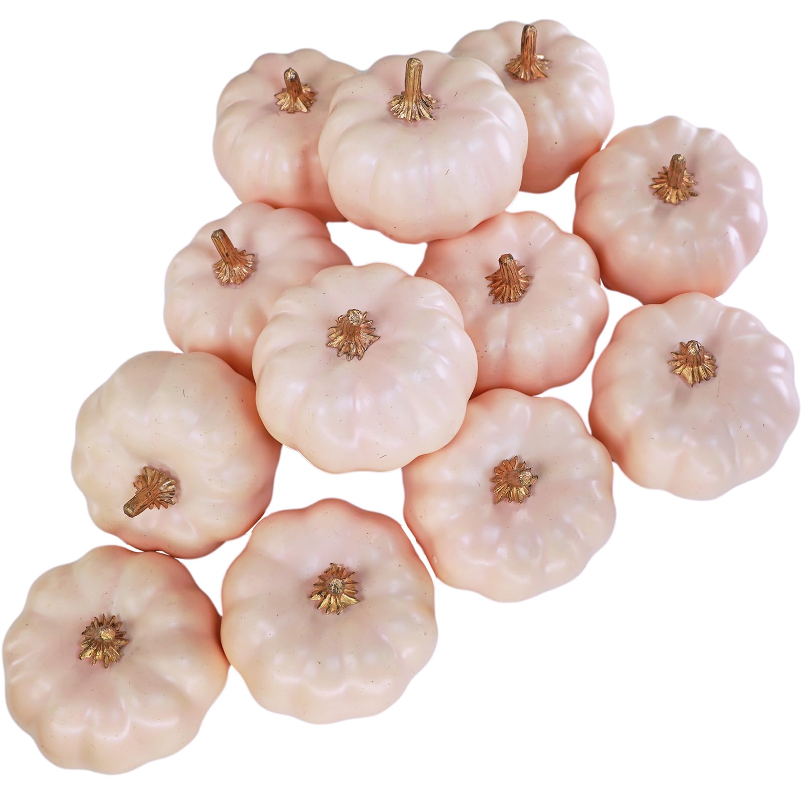 Winlyn 12 Pcs Blush Pink Small Artificial Pumpkins Decorative Pumpkins Pink Foam Pumpkins 3 Wide for Fall Wedding Baby Shower Th