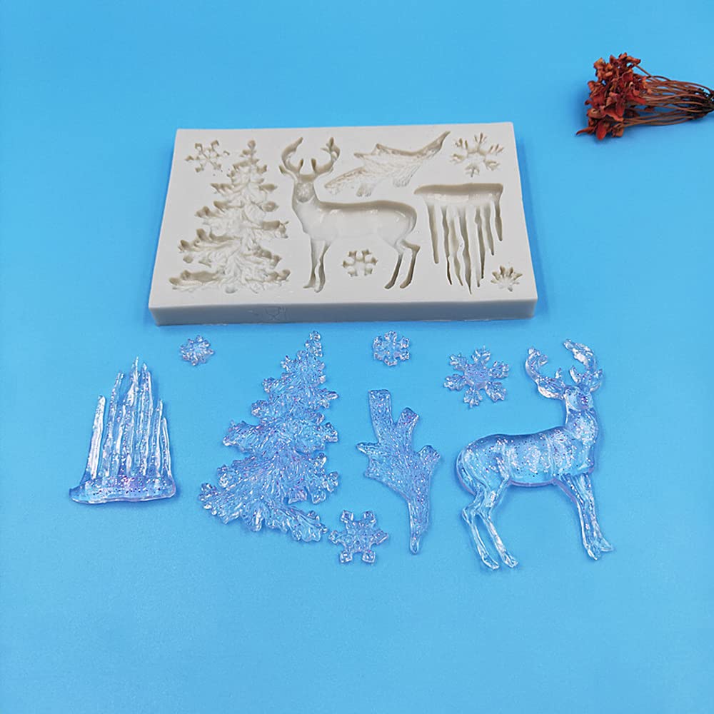 3D Xmas Christmas Cake Chocolate Mould Baking Mold Tree Snowman Silicone Fondant Shape (Grey)