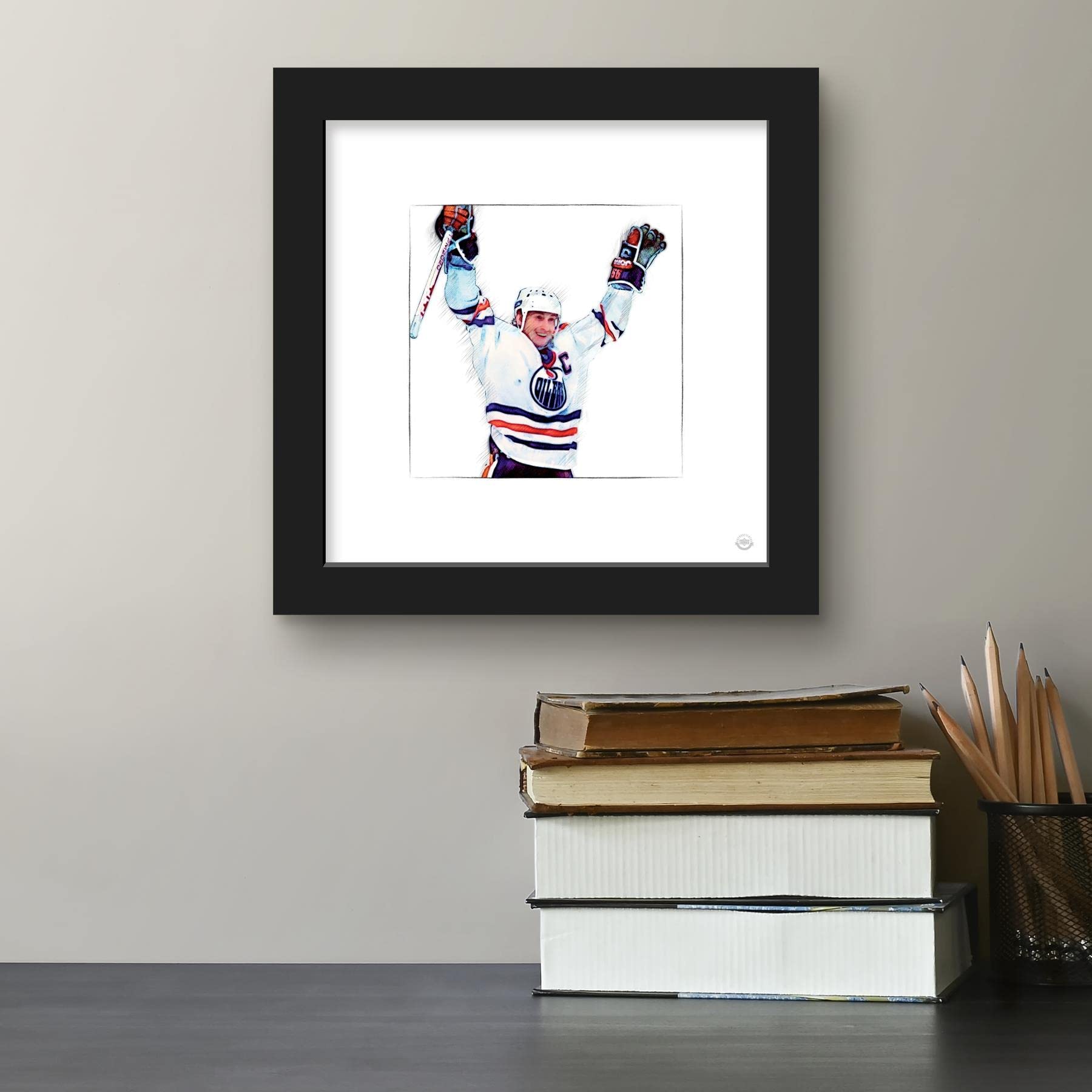 Trends International Gallery Pops Wayne Gretzky - Art Sketch Oilers Celebrate Wall Art Wall Poster, 12'' X 12'', Black Frame Ver