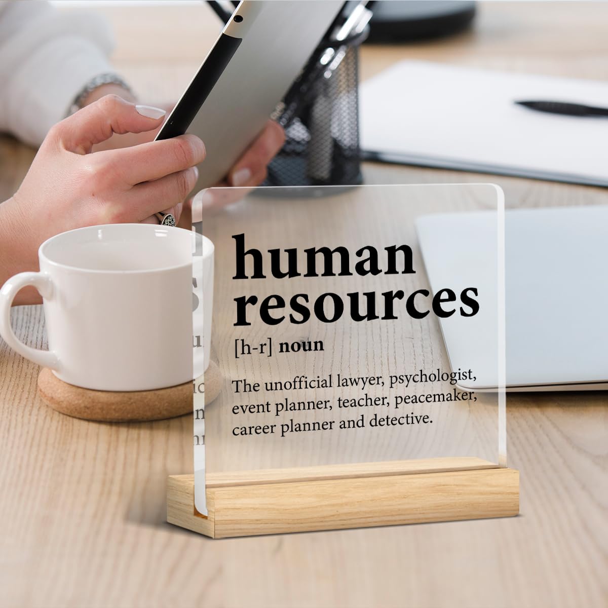 Human Resources Gifts for Women Men, HR Office Gifts, Human Resources Definition Clear Acrylic Desk Decorative Sign for Home Off