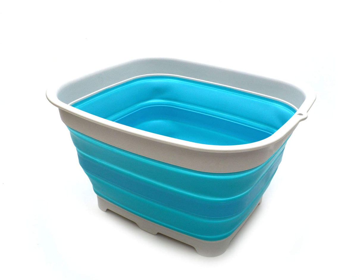 Sammart 15L (3.9 Gallon) Collapsible Plastic Dishpan With Draining Plug - Foldable Washing Basin - Dish Washing Tub - Washing Up