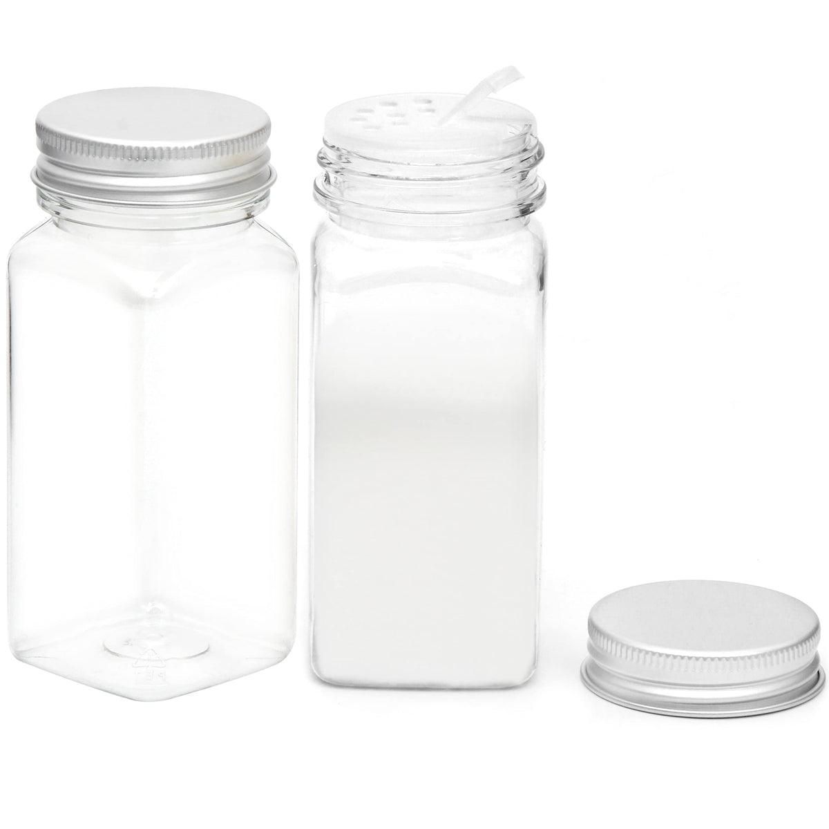 Youngever 12 Pack 5 Ounce Plastic Spice Jars, Clear Spice Containers With Shaker Tops, Square Spice Bottles