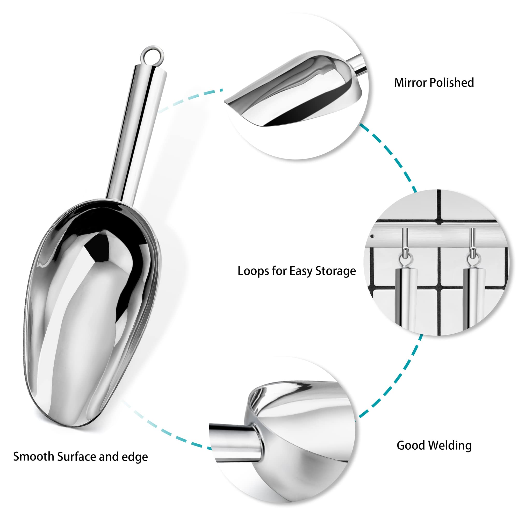 LIANYU Mini Ice Scoop, 3oz Stainless Steel, Mirror Finish, Dishwasher Safe, Ideal for Candy, Flour, Sugar, Kitchen & Bar Use