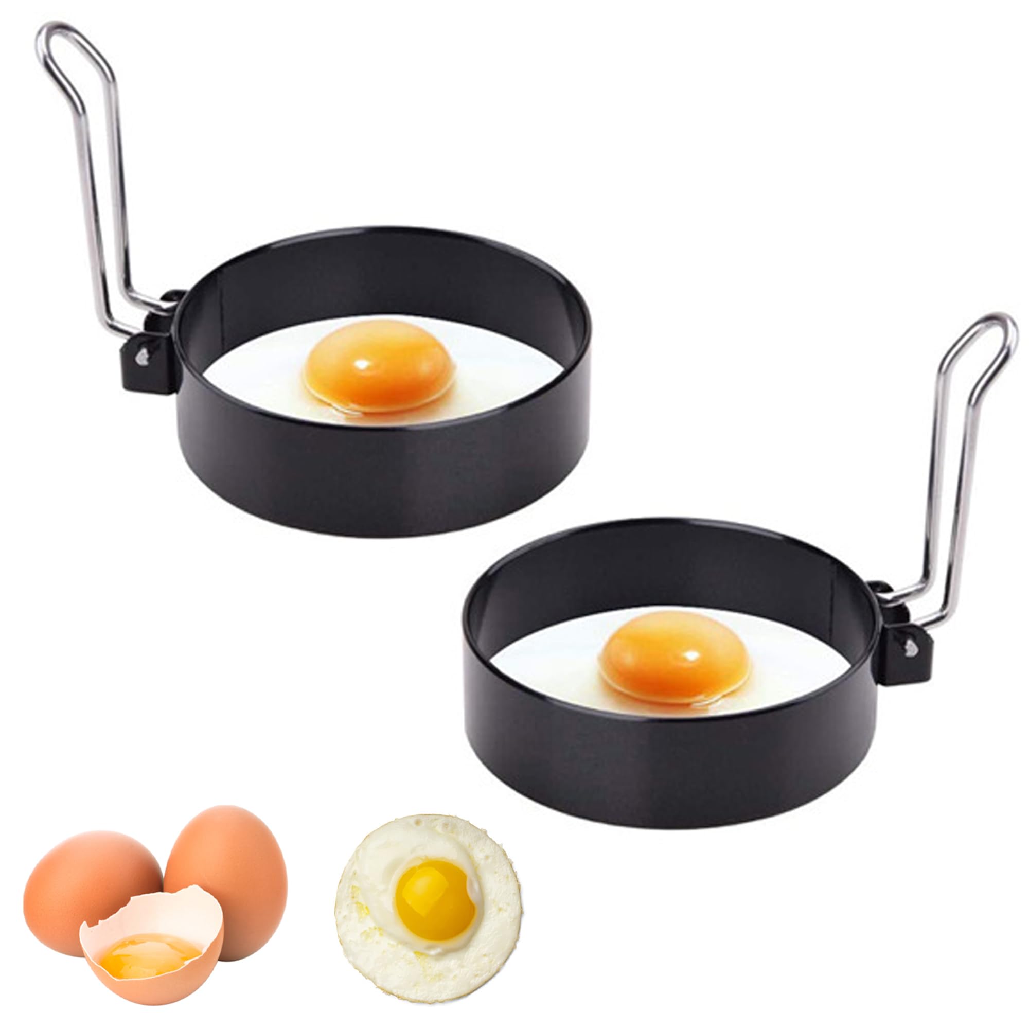 Pctc Nonstick Egg Rings Set Of 2, Stainless Steel Egg Rings For Frying Eggs, Round Egg Cooker Rings For Cooking Egg Maker Molds,