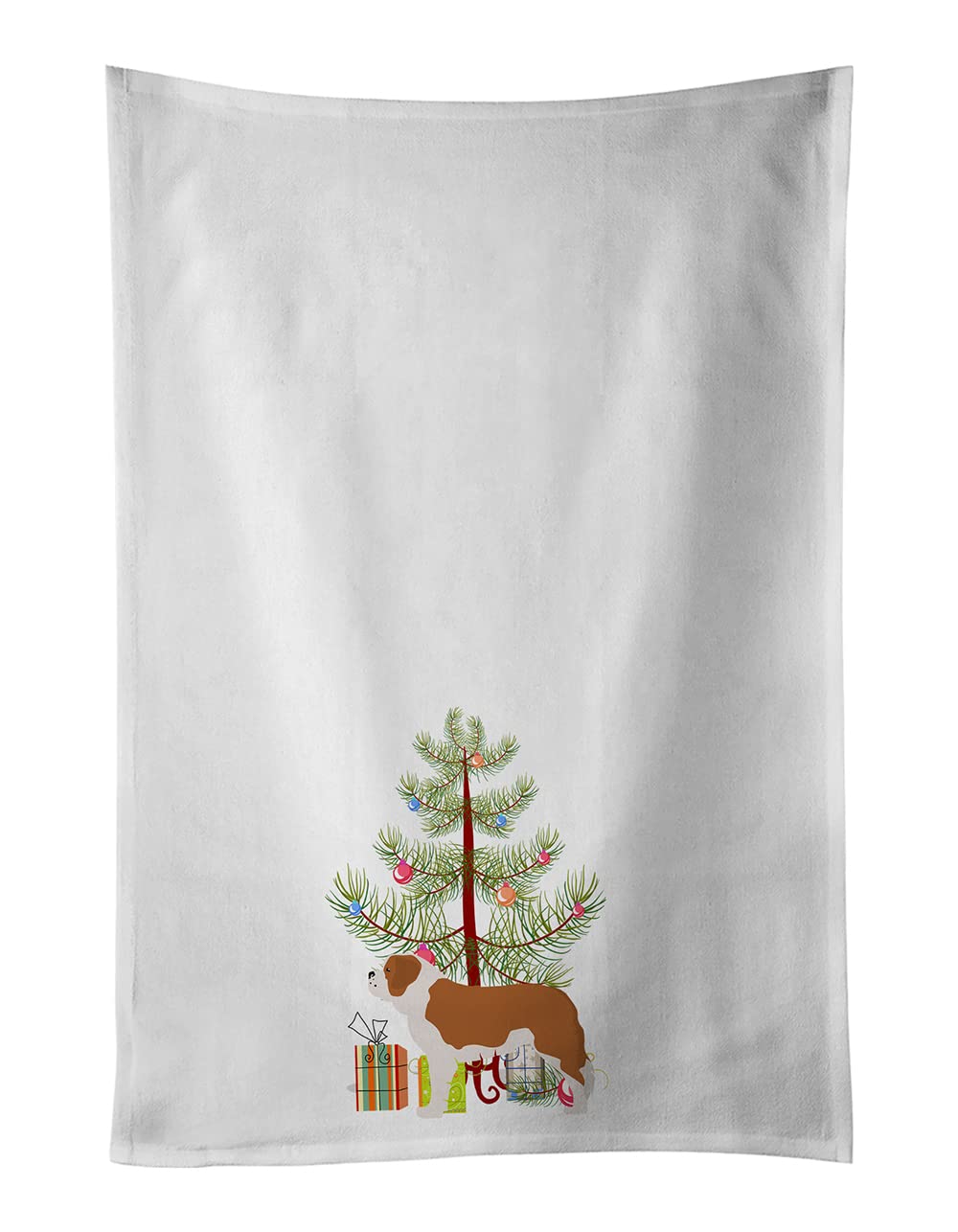 Saint Bernard Merry Christmas Tree White Kitchen Towel Set of 2