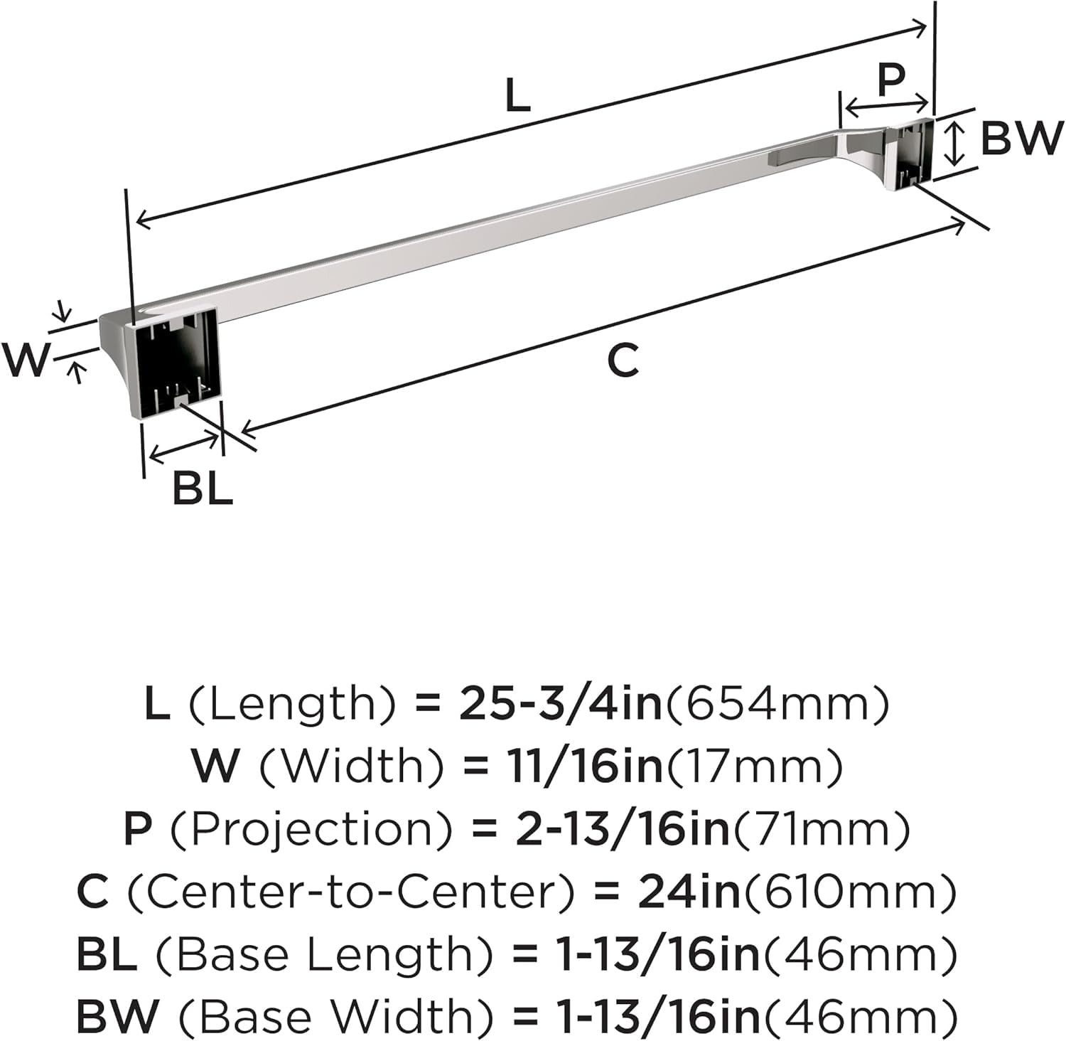 Amerock Mulholland Polished Nickel 24 Inch (610Mm) Towel Bar, Bh36024Pn