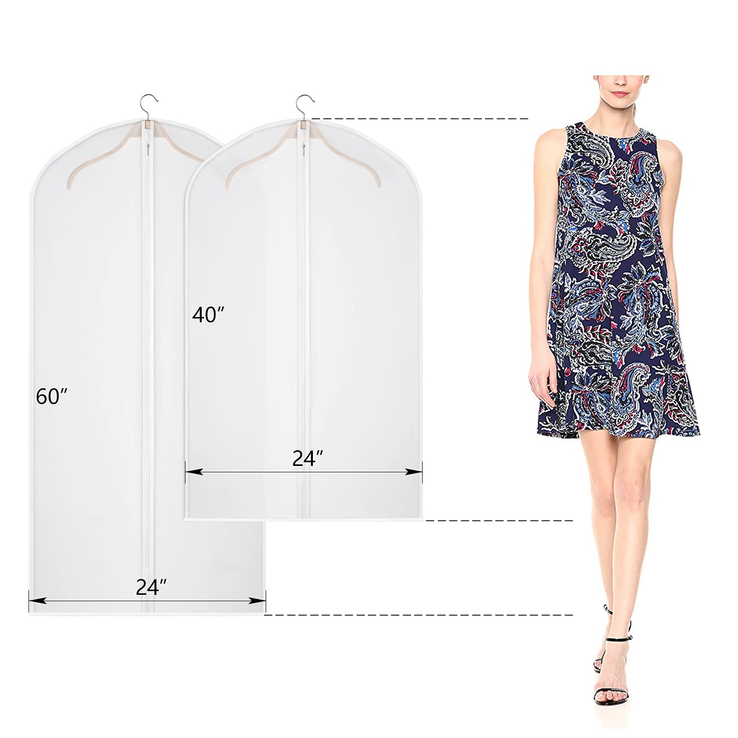 Univivi Clear Garment Bag Lightweight Dresses Bags (Set Of 16) Hanging Clothes Cover, Full Zipper Suit Bags For Closet Storage -
