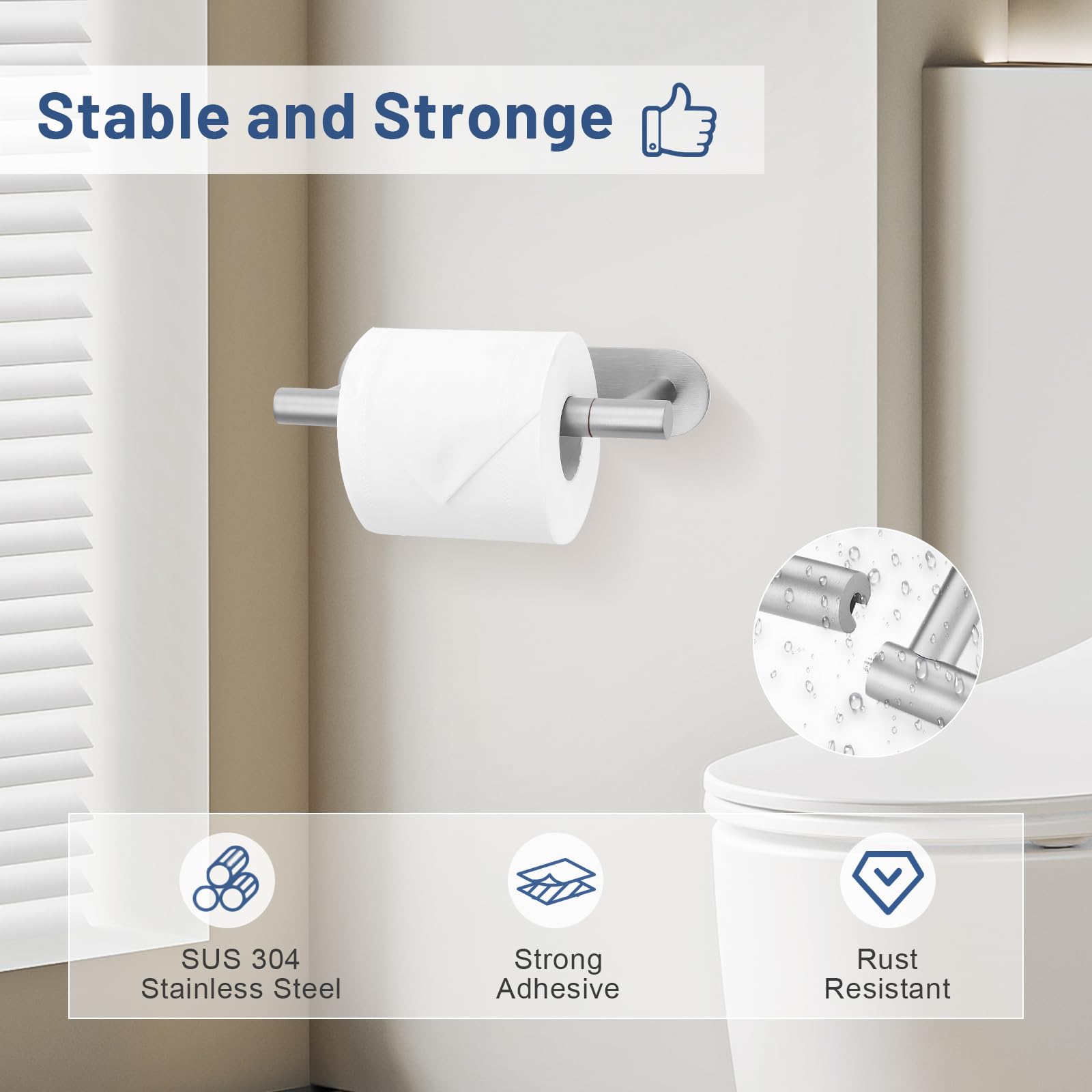 Self Adhesive Toilet Paper Holder, Sus304 Stainless Steel Brushed Nickel Toilet Roll Holder, Double Base Paper Towel Holder Wall