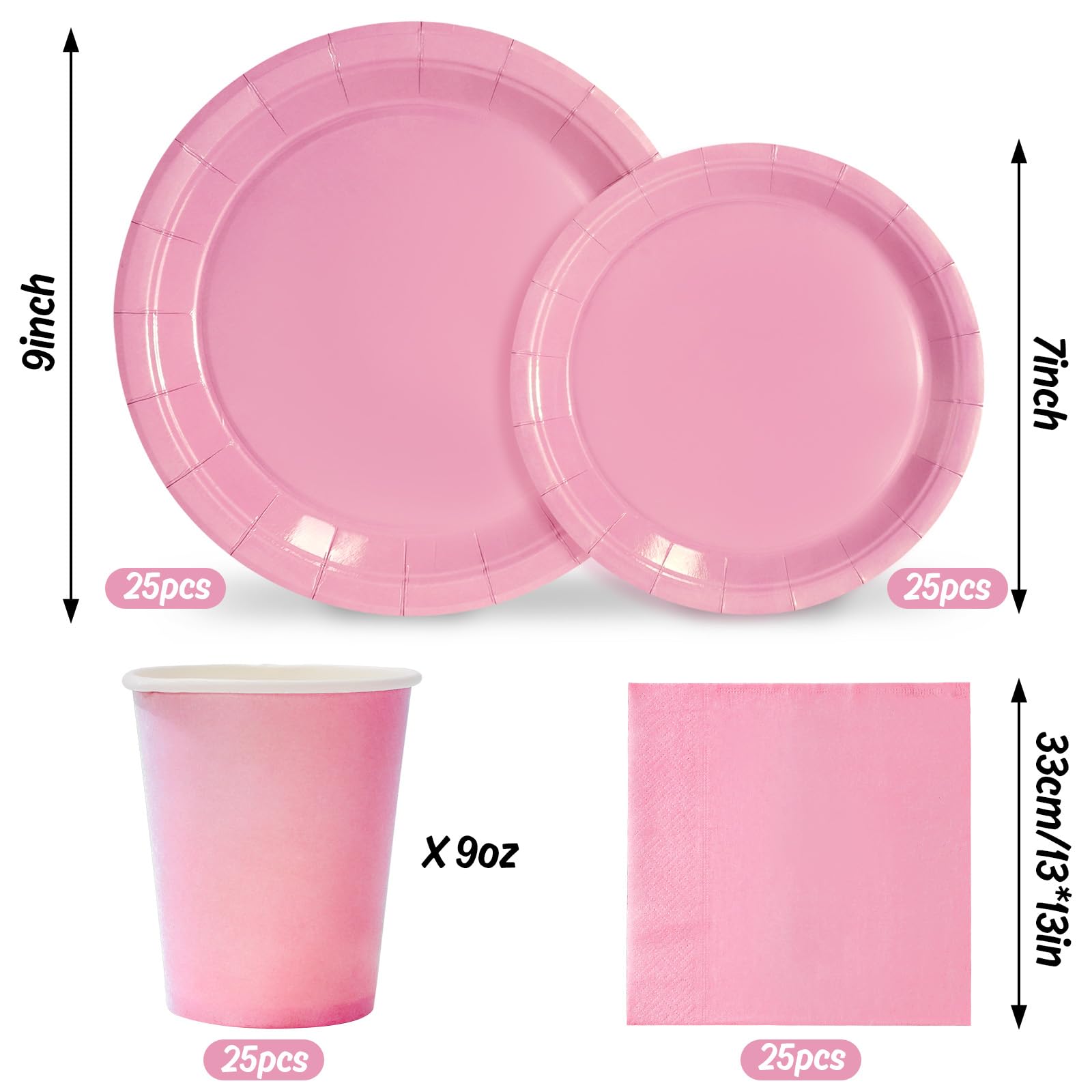 Whaline 100Pcs Valentine'S Day Light Pink Tableware Set Wedding Disposable Dinnerware Set 50Pcs Paper Plates 25Pcs Napkins 25Pcs