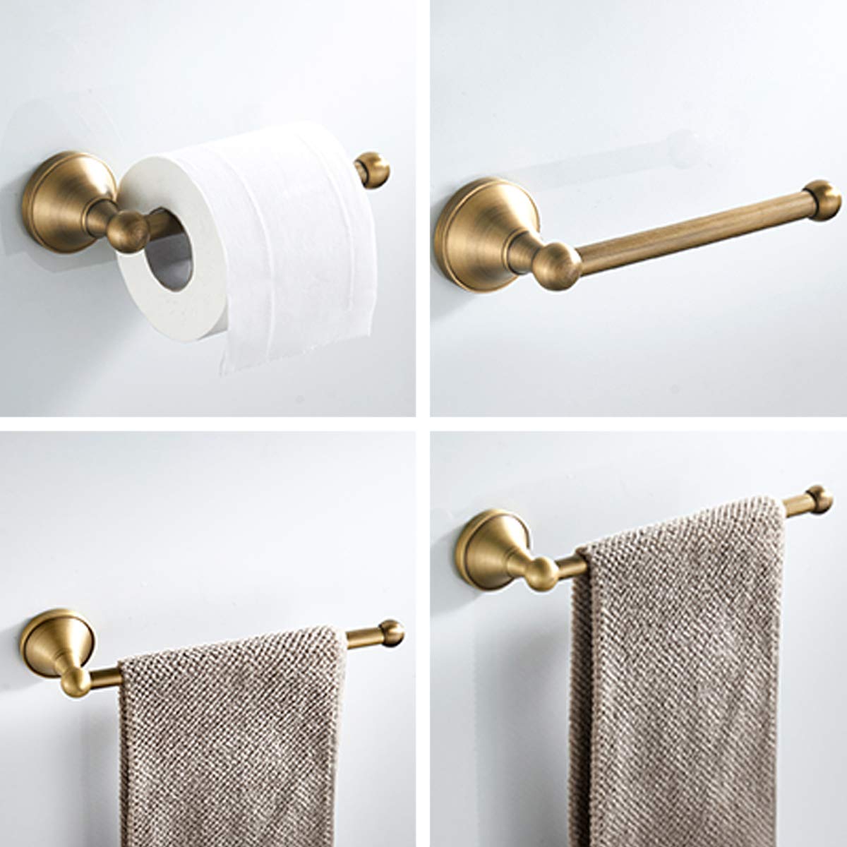 Flybath 2pc Bathroom Accessories Set - Towel Ring and Toilet Paper Holder Antique Brass Wall Mounted  Brushed Bronze