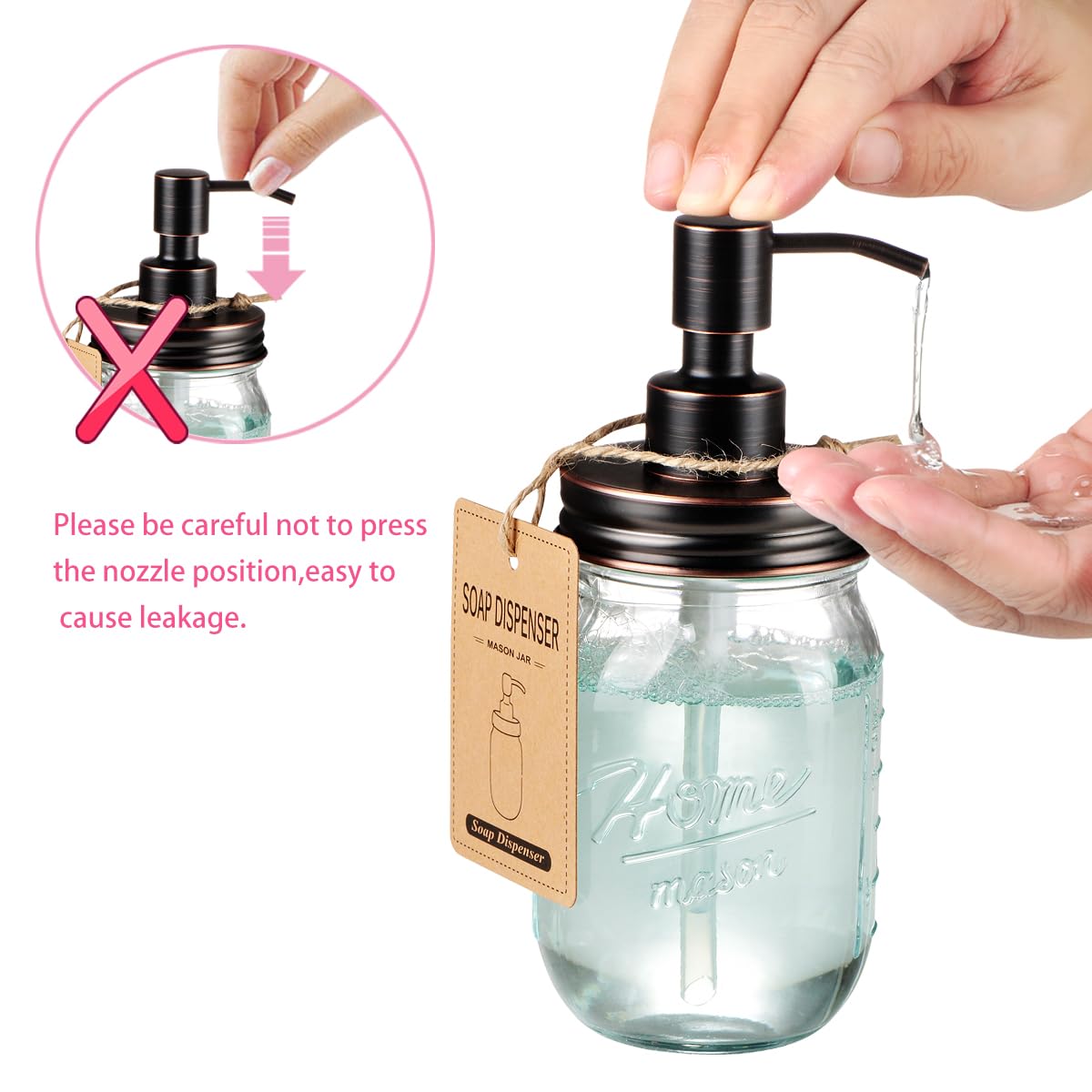 Amolliar Mason Jar Bathroom Accessories Set 4 Pcs -Lotion Soap Dispenser & 2 Qtip Holders & Toothbrush Holder - Rustic Farmhouse