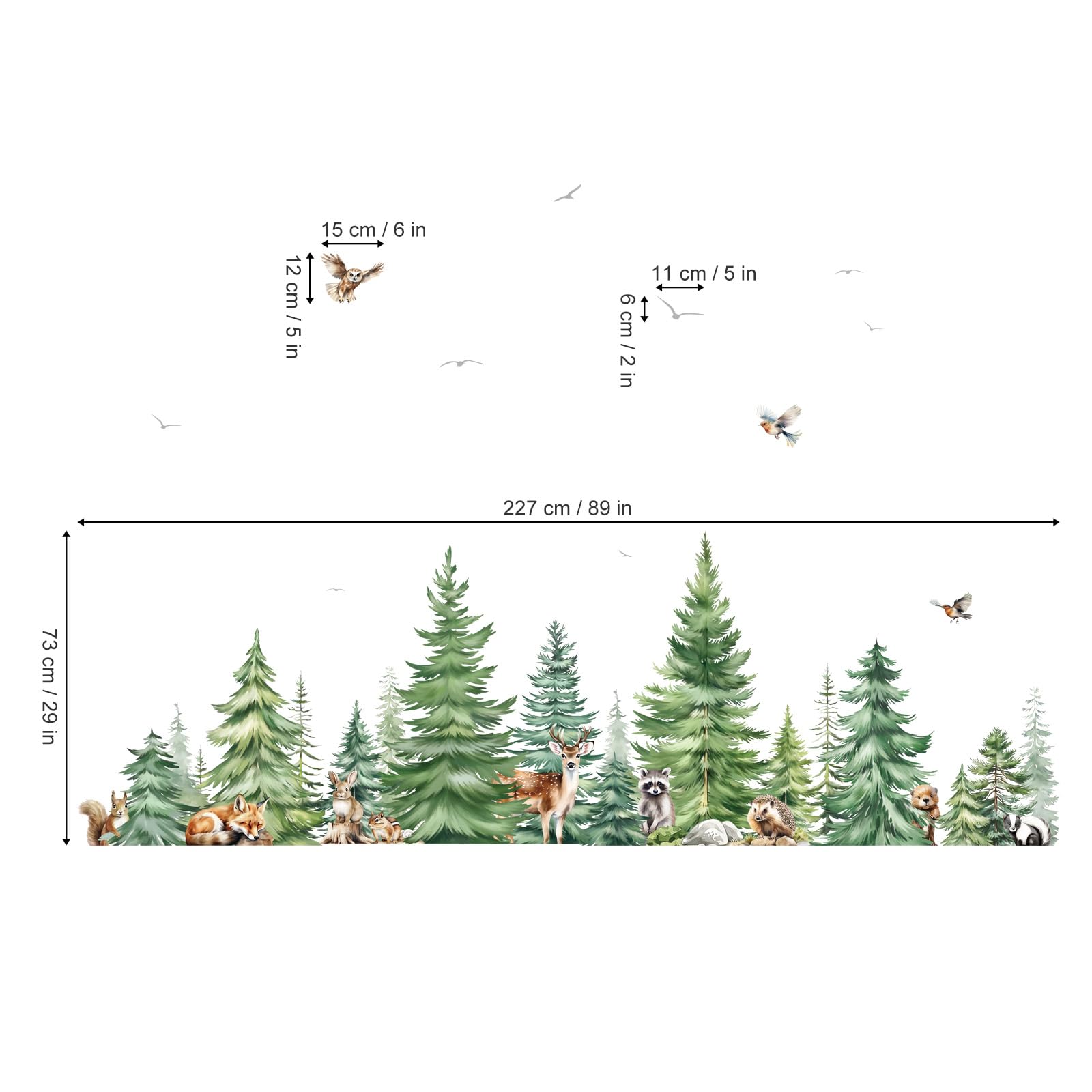Decalmile Large Watercolor Pine Tree Animals Wall Stickers Woodland Forest Tree Fox Deer Bear Wall Decals Baby Nursery Bedroom L