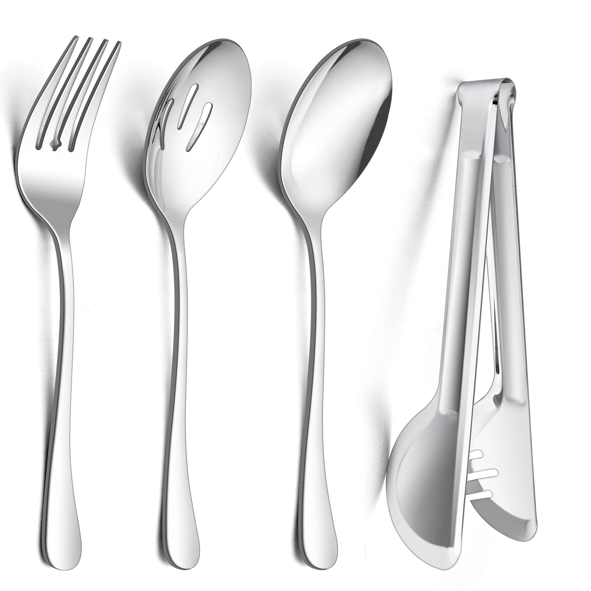 E-Far Large Serving Utensils Set Of 8, Stainless Steel 9.8 Inch Serving Spoons Slotted Spoon, 9.9 Inch Serving Fork, 9.4 Inch Se