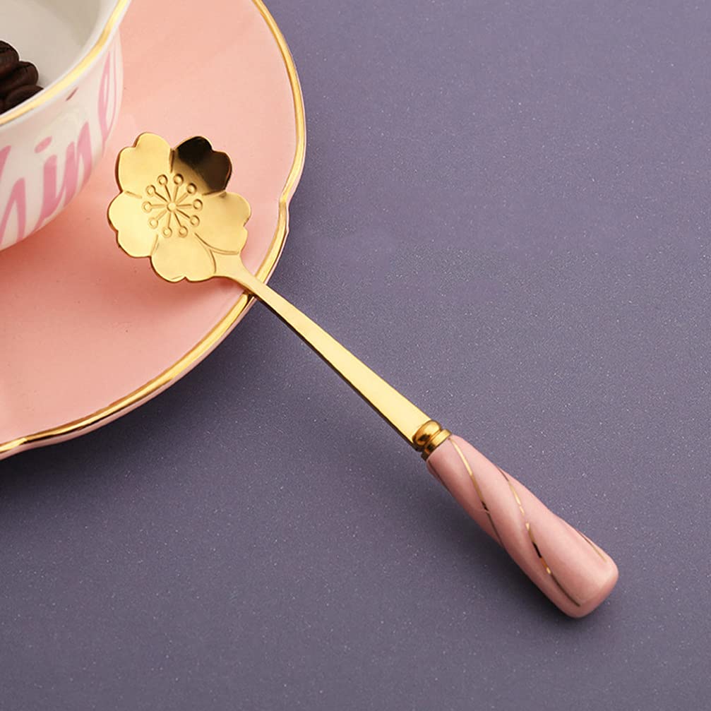 Doitool 4Pcs Stainless Steel Coffee Spoon Flower- Shaped Spoons Tea Sugar Spoon Dinner Espresso Spoons For Dessert Cake Mixing D