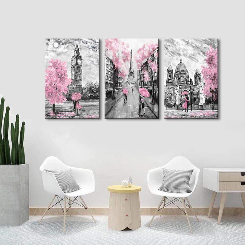 Canvaszon Large Wall Art For Bedroom Living Room Bathroom Black And White Paris Decor Print For Girls' Rooom Pink Paris Theme Lo