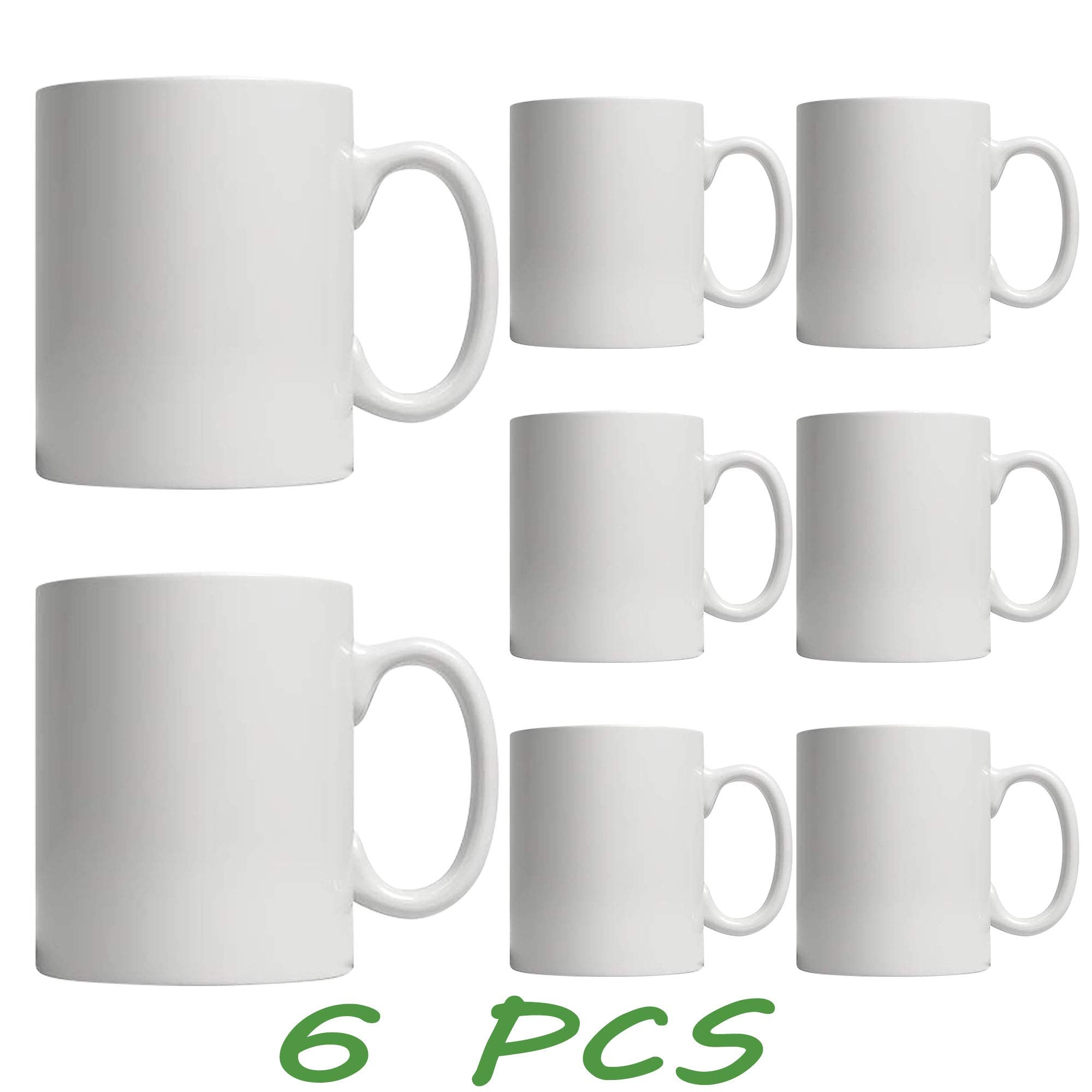 HomeVss 11oz White Ceramic Sublimation Coffee Mug, Case of 6, Stoneware, Blank White