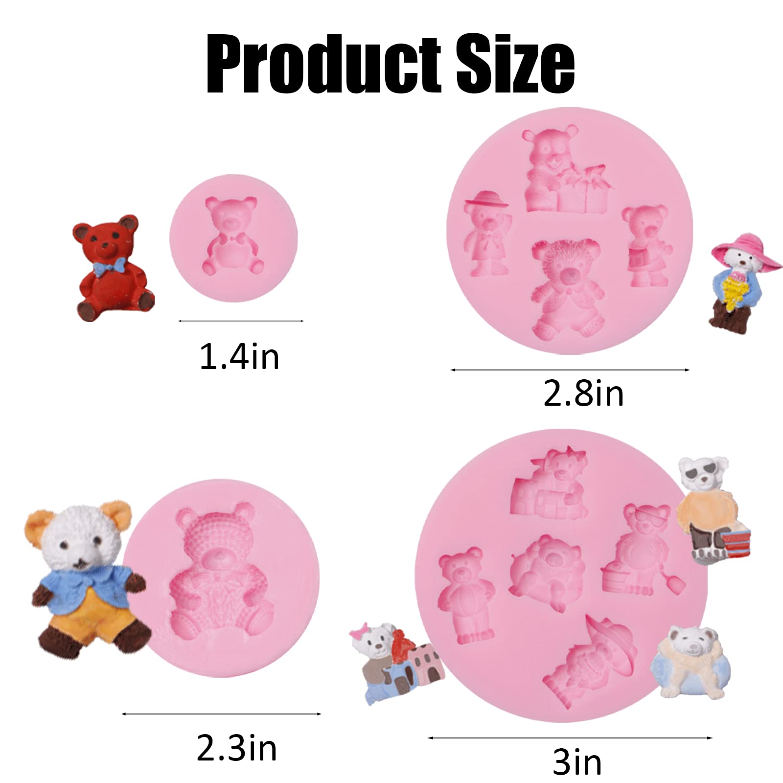 Teddy Bear Chocolate Silicone Molds 4 Pcs, Cute Baby Bears Fondant Mold For Cake Decoration, Candy Sugar, Cupcake Topper, Cake P