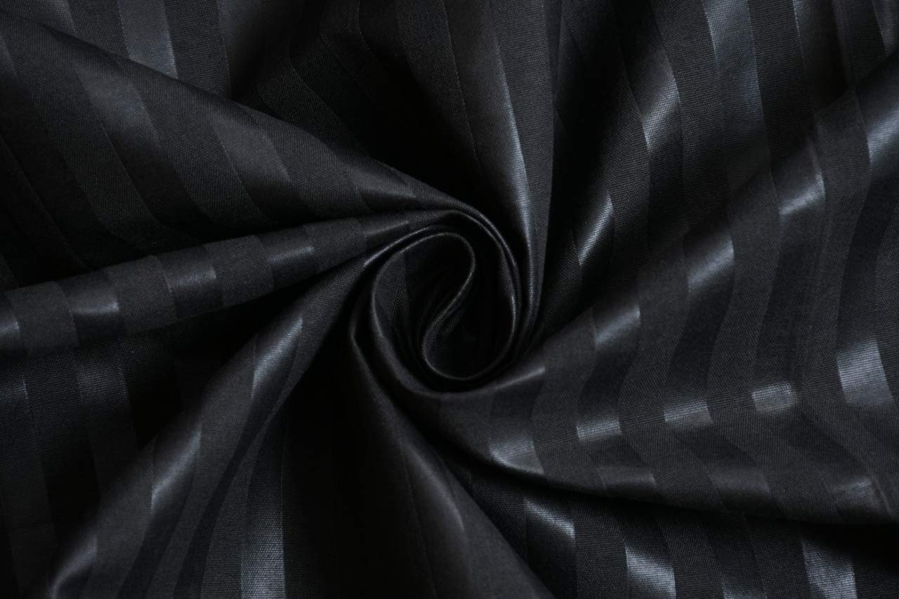 Ab Home Decor Satin Stripes All Around Elastic Fitted Bedsheet King Size Glace Cotton with Two Pillow Covers -90x100 Inch-Black