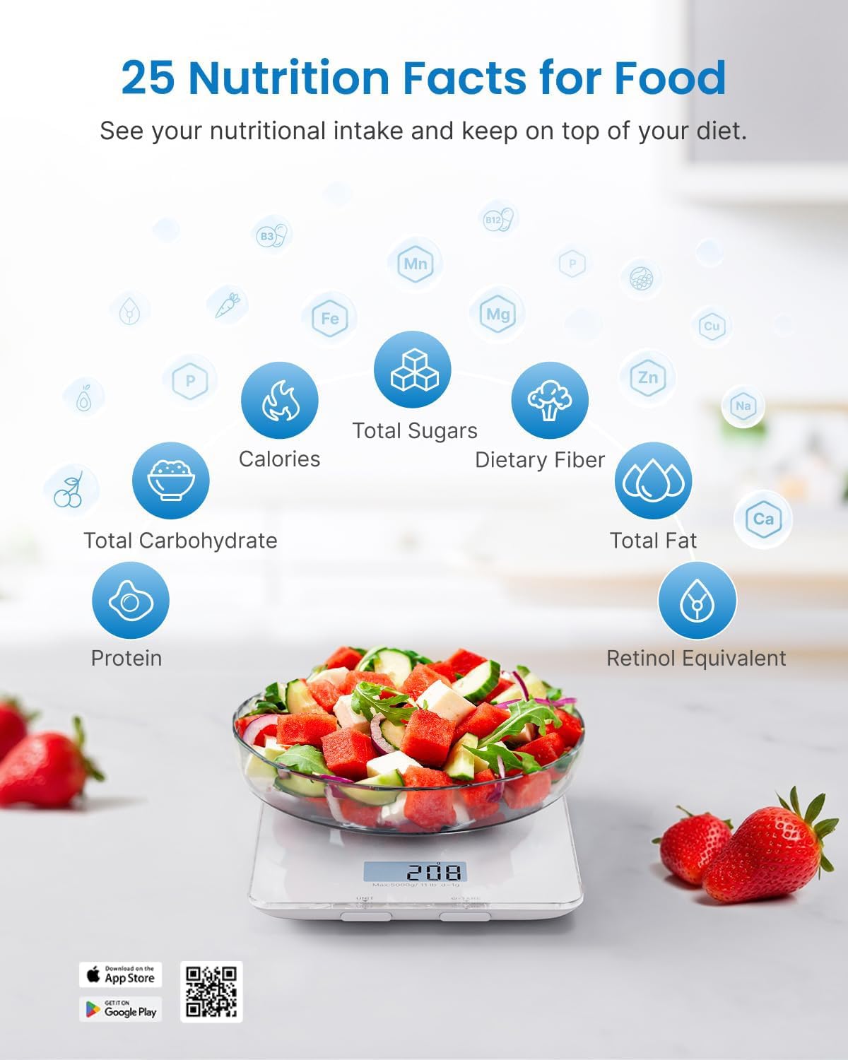 Renpho Food Scale With Nutritional Calculator, Digital Kitchen Scale For Weight Loss, Smart Food Weight Scale With App For Macro
