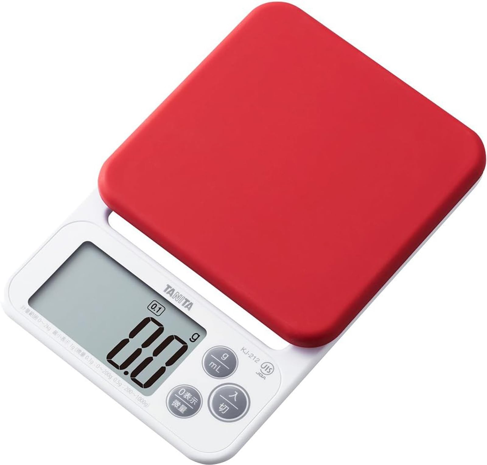 Tanita KJ-212 RD Cooking Scale with Removable and Washable Silicone Cover, Measures Up to 4.4 lbs (0.1 g) Units, Includes Hook H