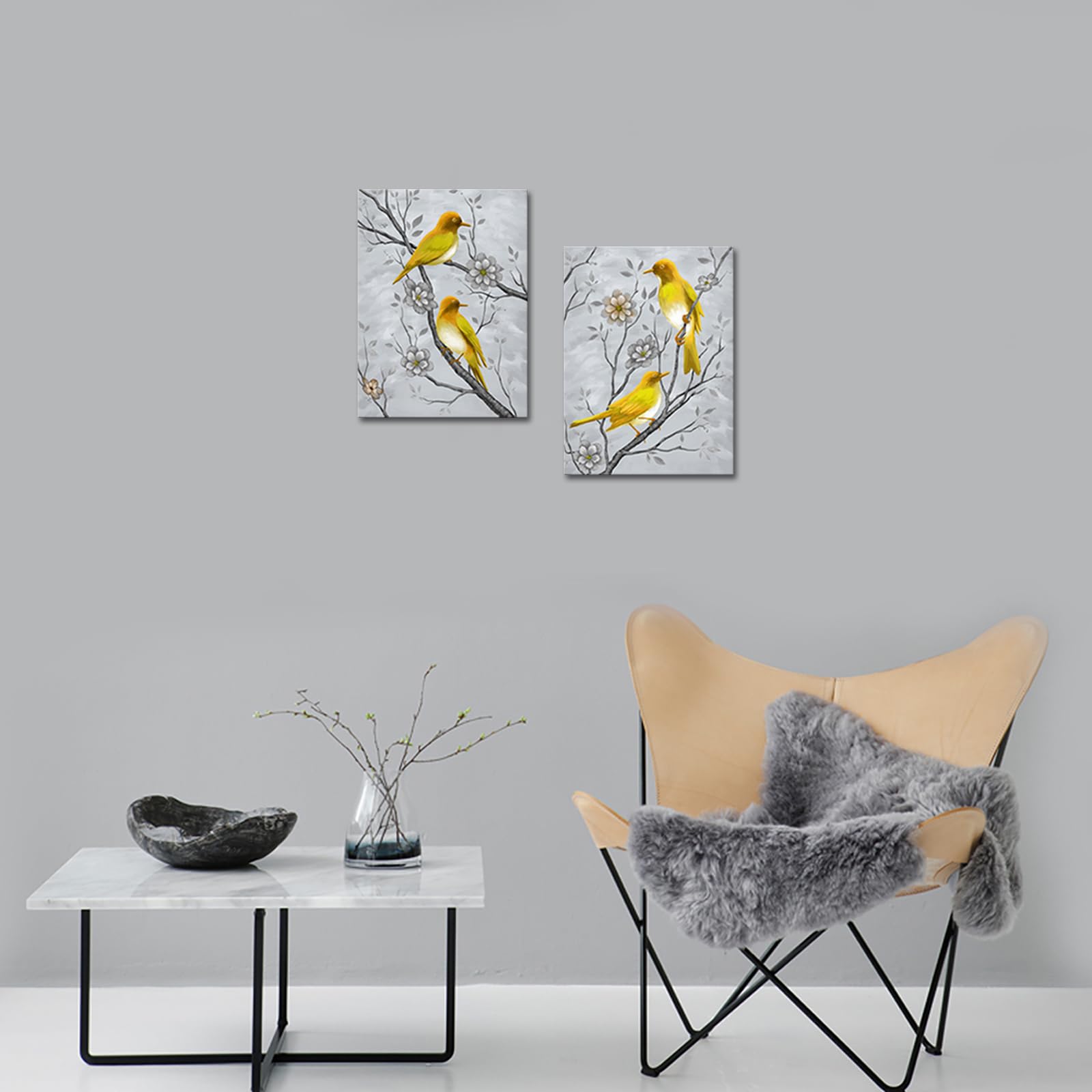 Ryounoart Yellow And Grey Wall Art Bird Pictures Gray Yellow Canvas Paintings For Kitchen Bathroom Wall Decor Ready To Hang 12 *